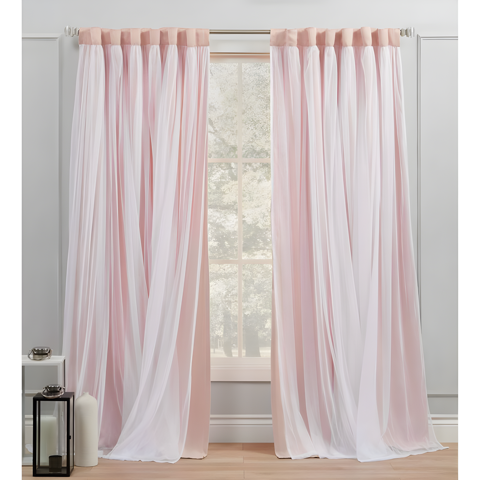 Amalgamated Textiles Exclusive Home Catarina Layered Solid Room Darkening and Sheer Hidden Tab/Rod Pocket Top Curtain Panel Pair (Set of 2)