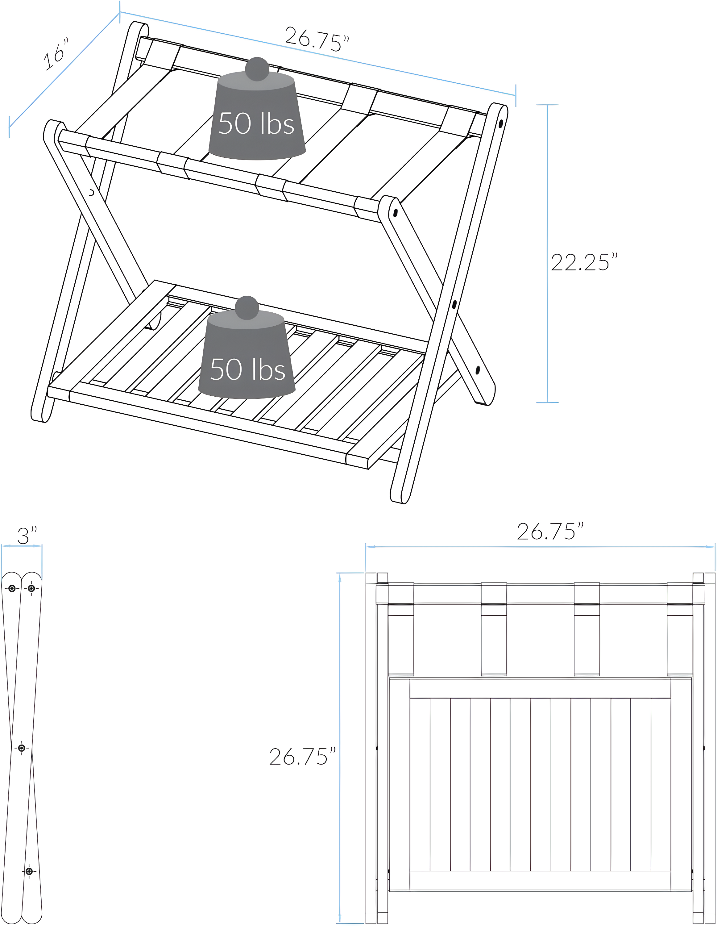 Luggage Rack with Shelf White : Hotel-Style, Folding, No Assembly Required