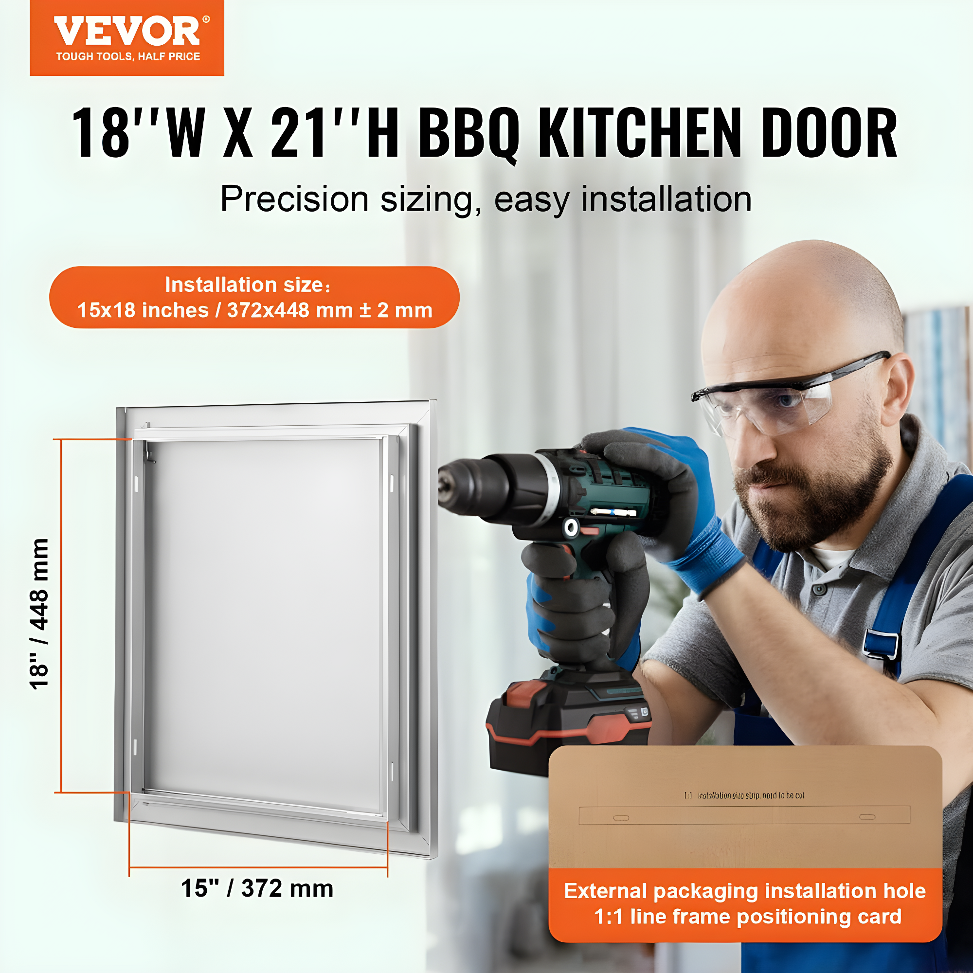 Single Outdoor Kitchen Door 18 in. W x 21 in. H BBQ Access Door Stainless Steel Flush Mount Door Wall Vertical Door