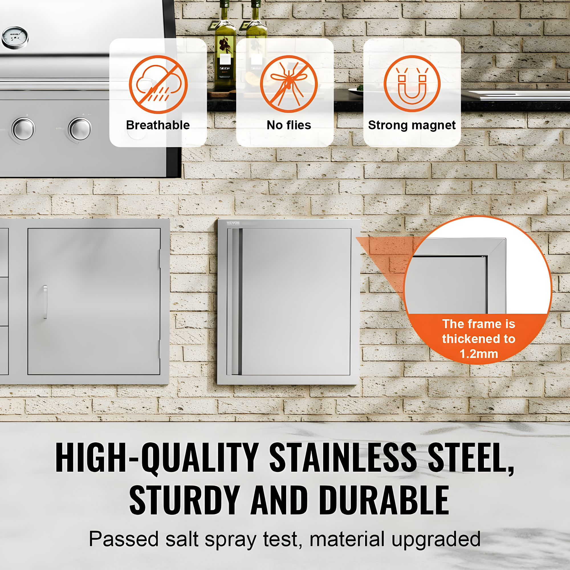 Single Outdoor Kitchen Door 18 in. W x 21 in. H BBQ Access Door Stainless Steel Flush Mount Door Wall Vertical Door