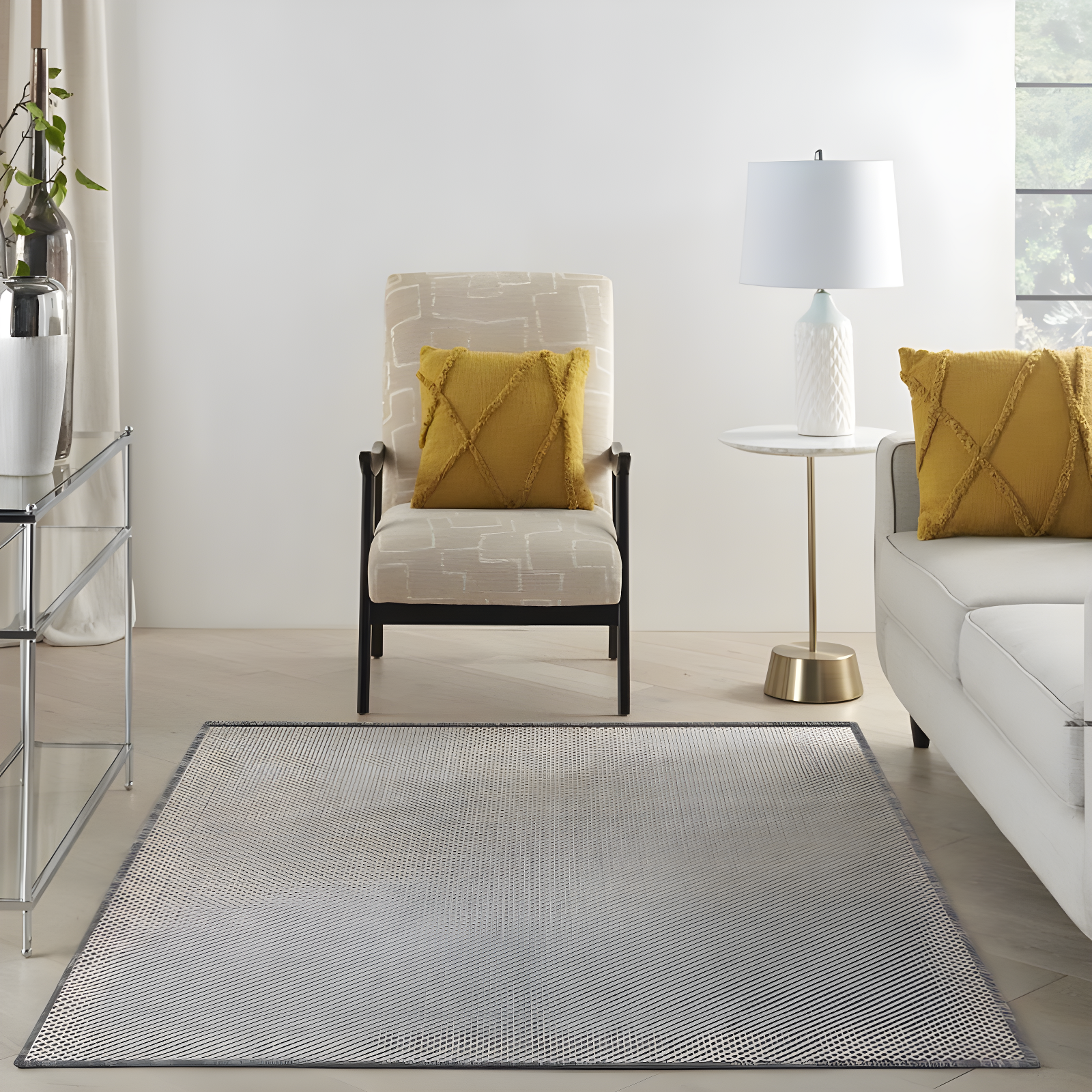 Beachcrest Home™ Rectangle Hartigan Geometric Machine Tufted Polypropylene Plastic Indoor / Outdoor Area Rug in Gray