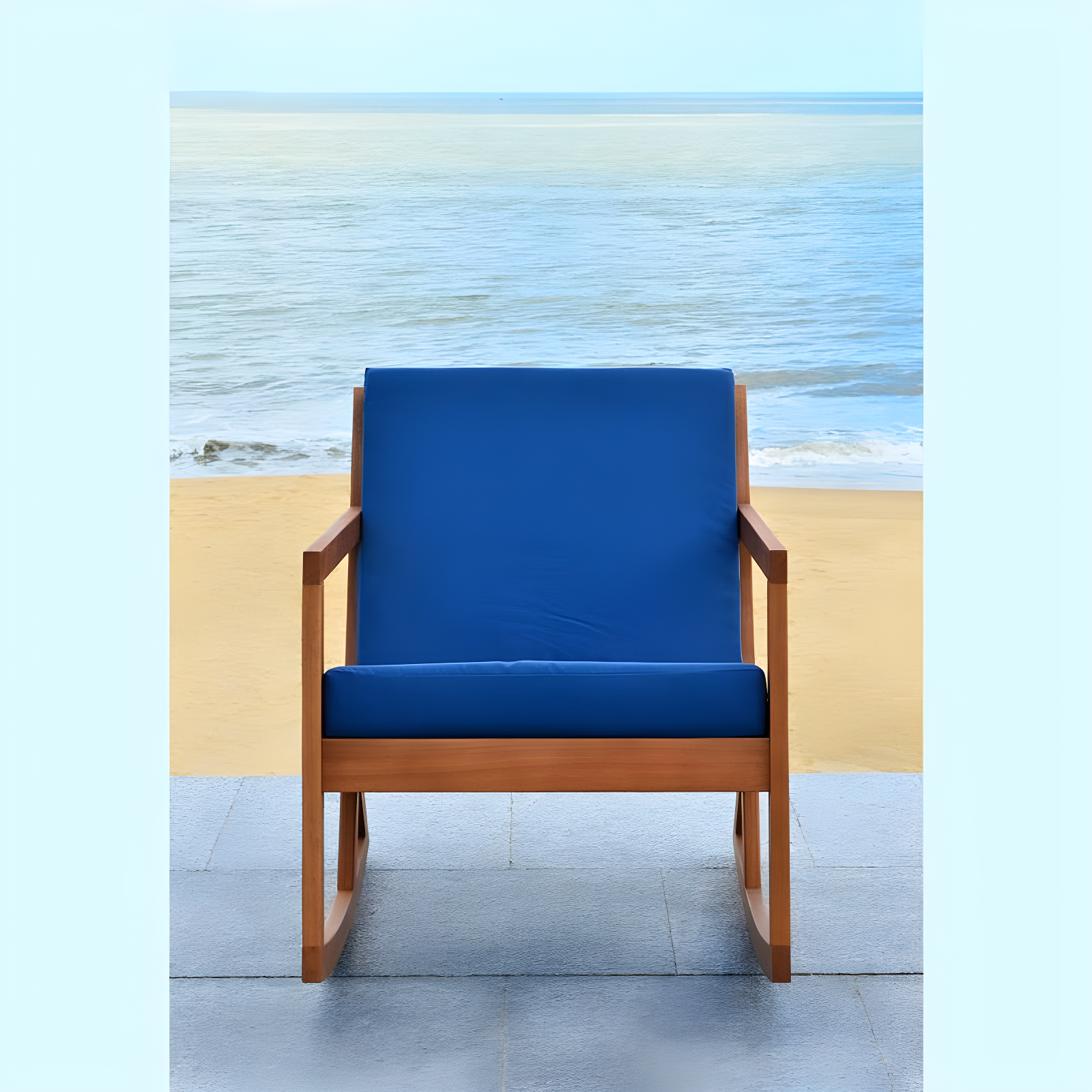 Vernon Rocking Chair Indoor/Outdoor - PAT7013 - Natural/Navy - Safavieh