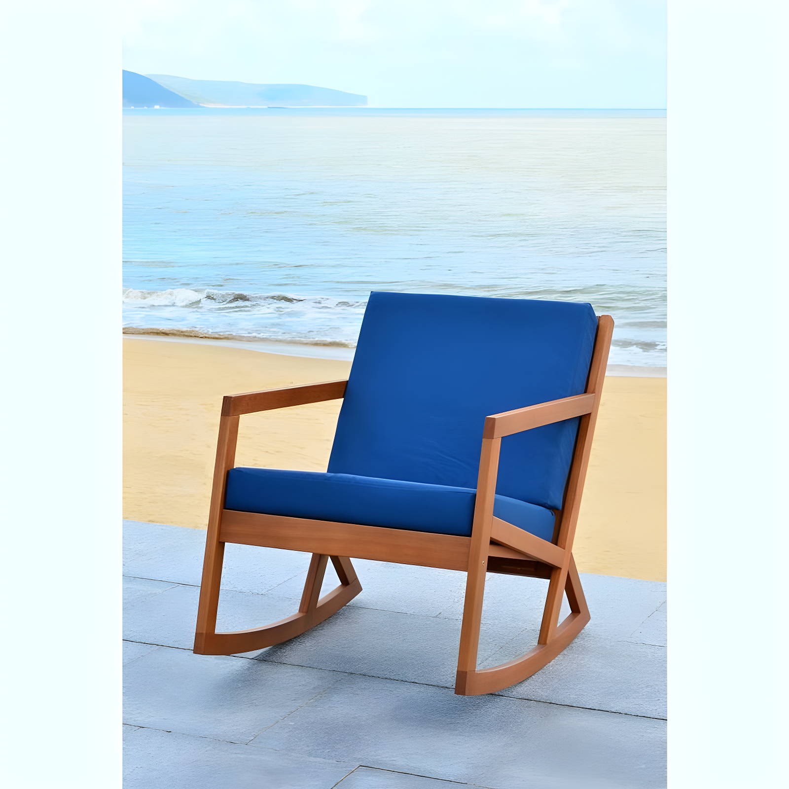 Vernon Rocking Chair Indoor/Outdoor - PAT7013 - Natural/Navy - Safavieh