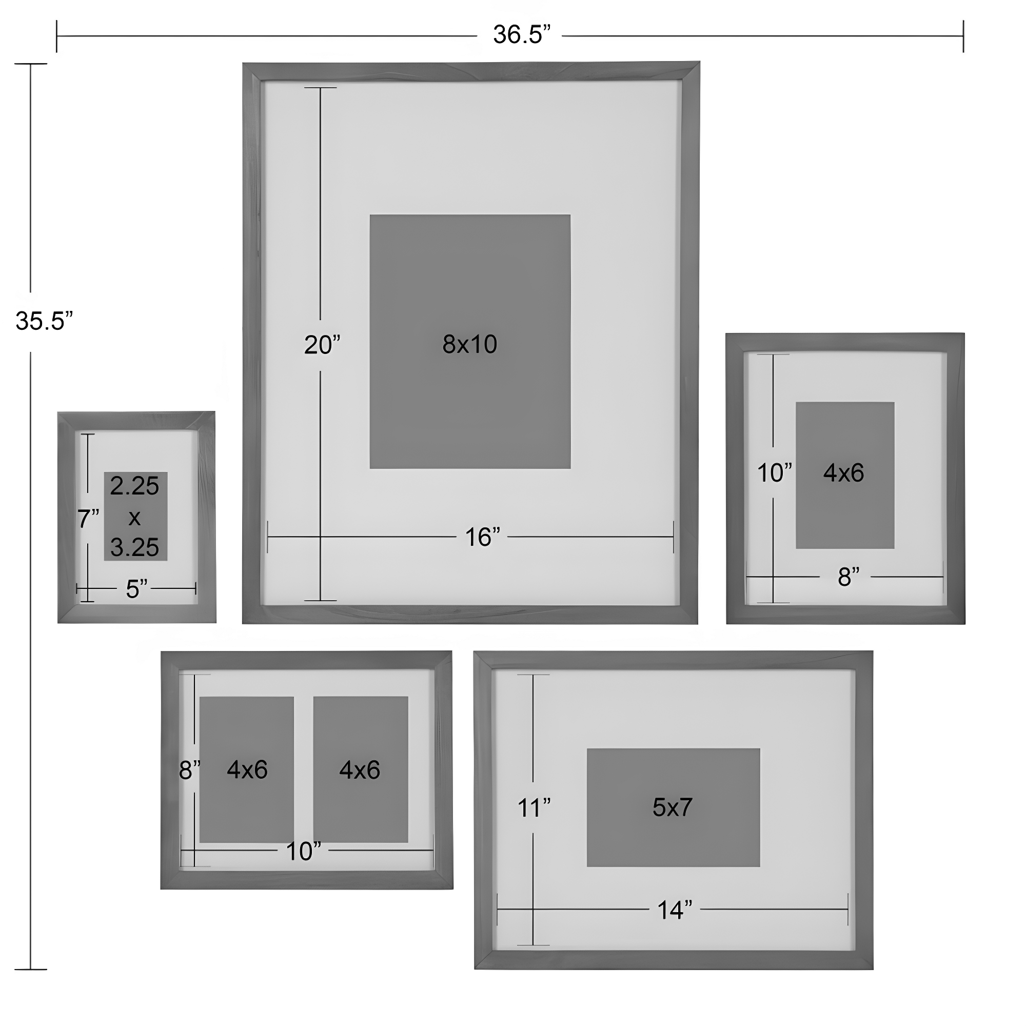 5pc Gallery Frame Box Set Transitional Black - Kate & Laurel All Things Decor: Modern MDF Wall Display, 6 Photo Capacity, Glass Glazing