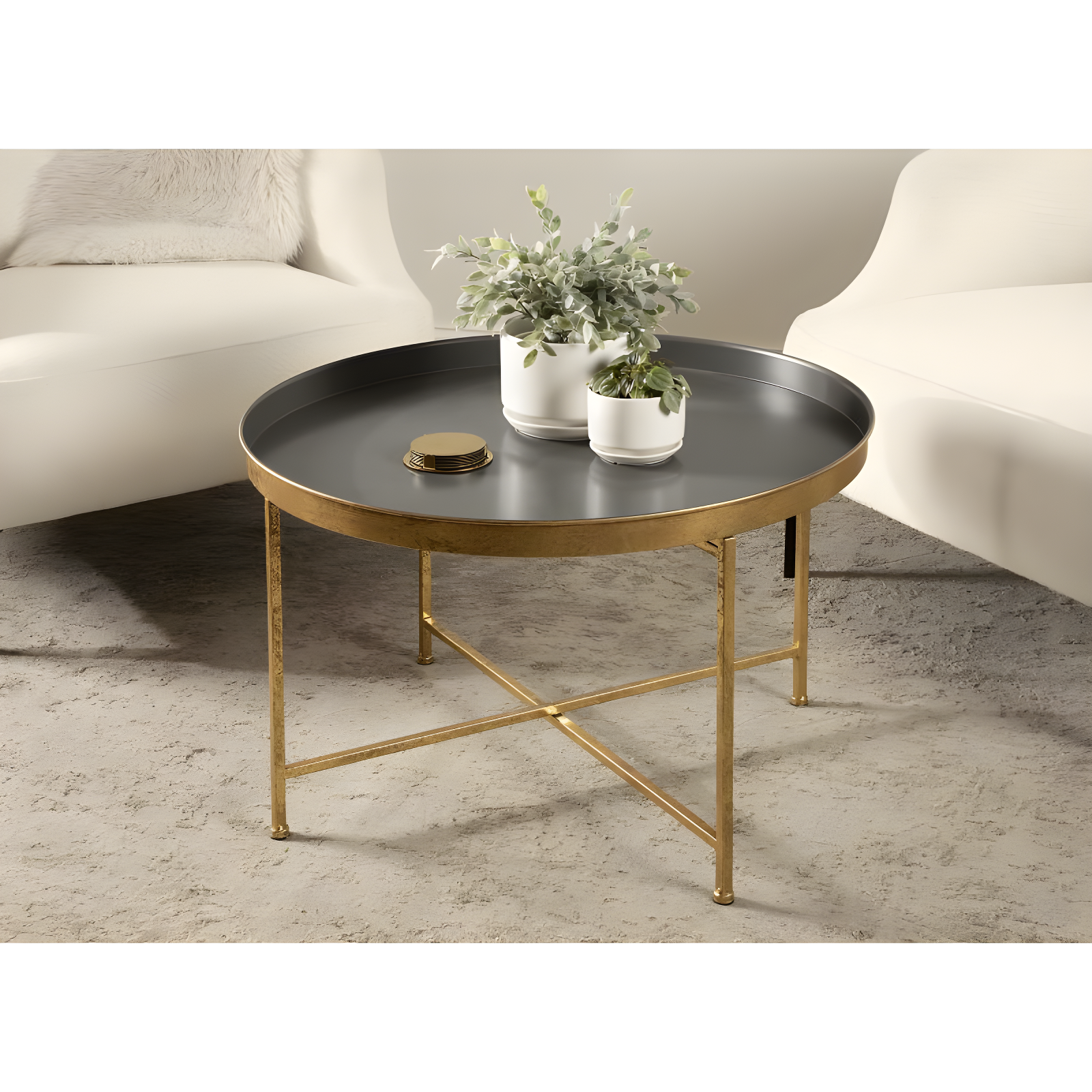 Kate and Laurel Celia Round Metal Coffee Table, 28.25x28.25x19, Gray and Gold