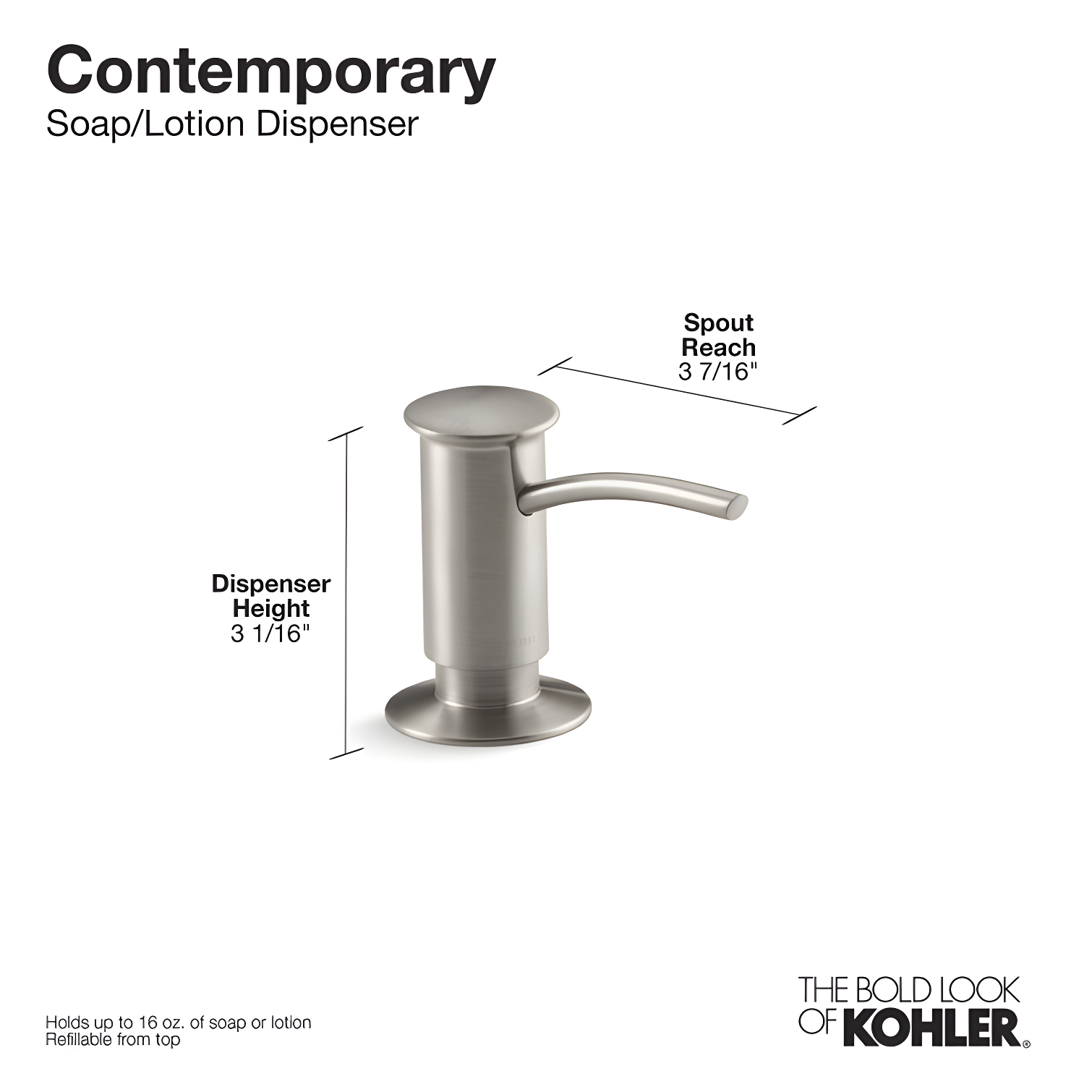 Contemporary Design Refillable Soap Dispenser, Lotion Dispenser for Bathroom or Kitchen