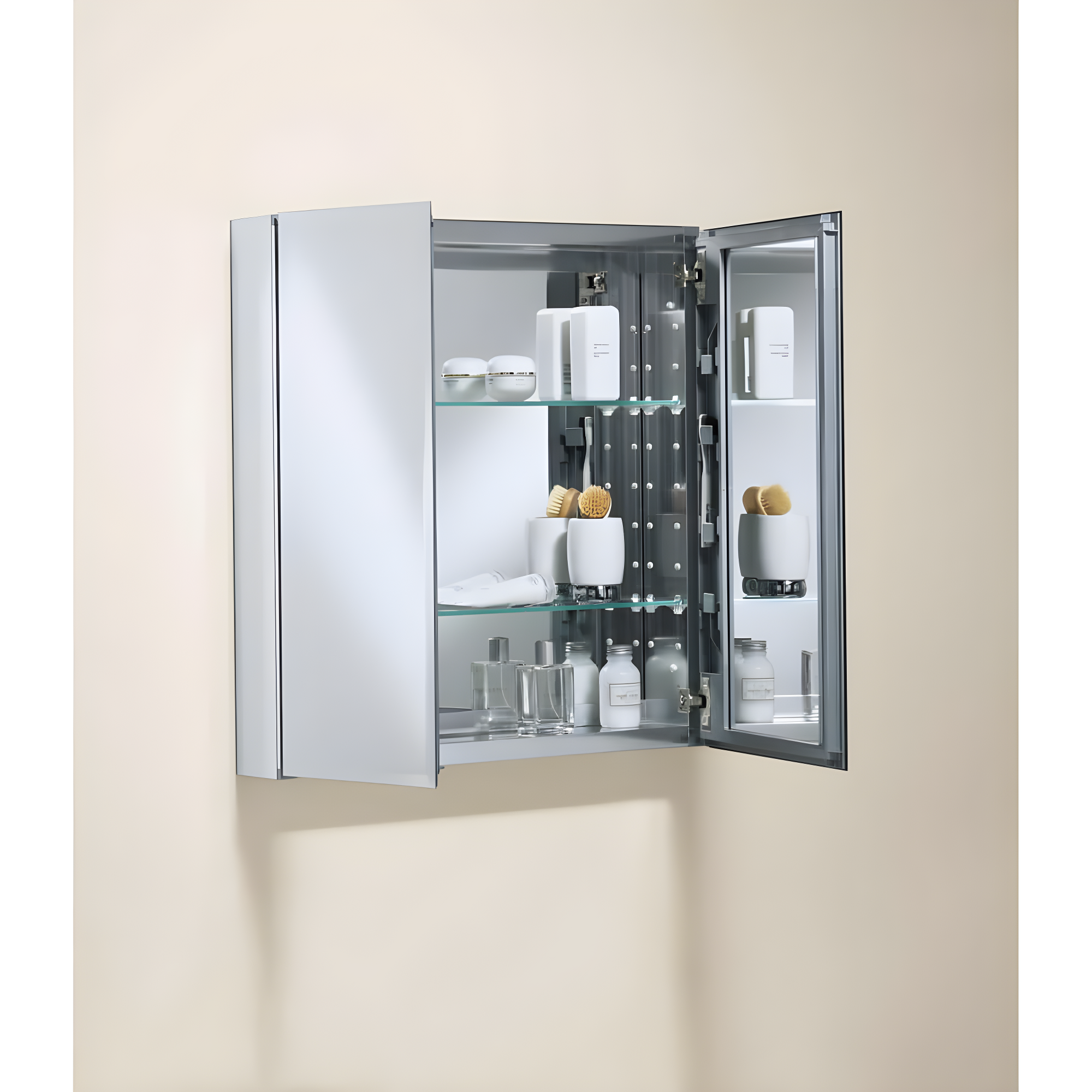 CLC Aluminum Two-Door Medicine Cabinet With Mirrored Doors, Beveled Edges