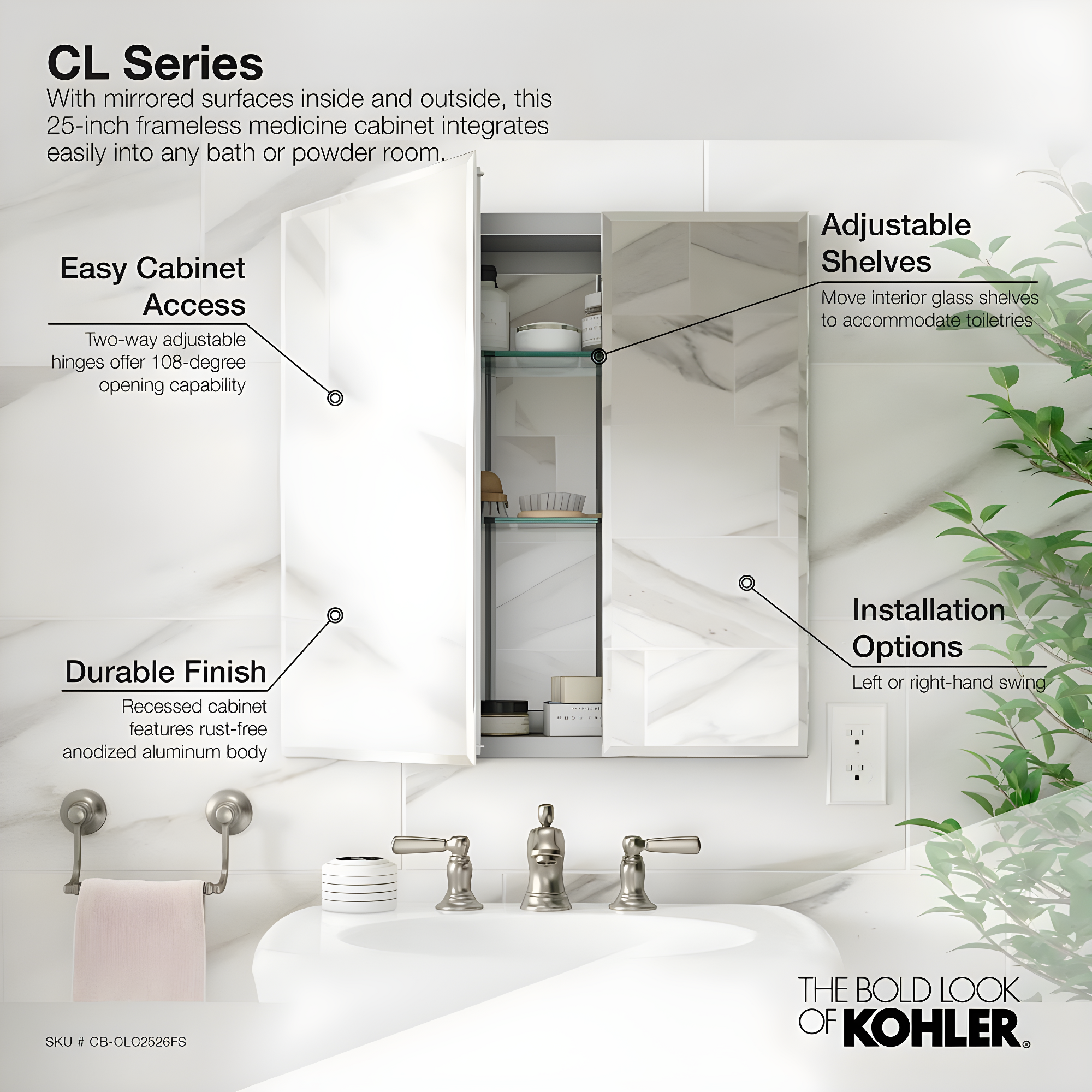 CLC Aluminum Two-Door Medicine Cabinet With Mirrored Doors, Beveled Edges