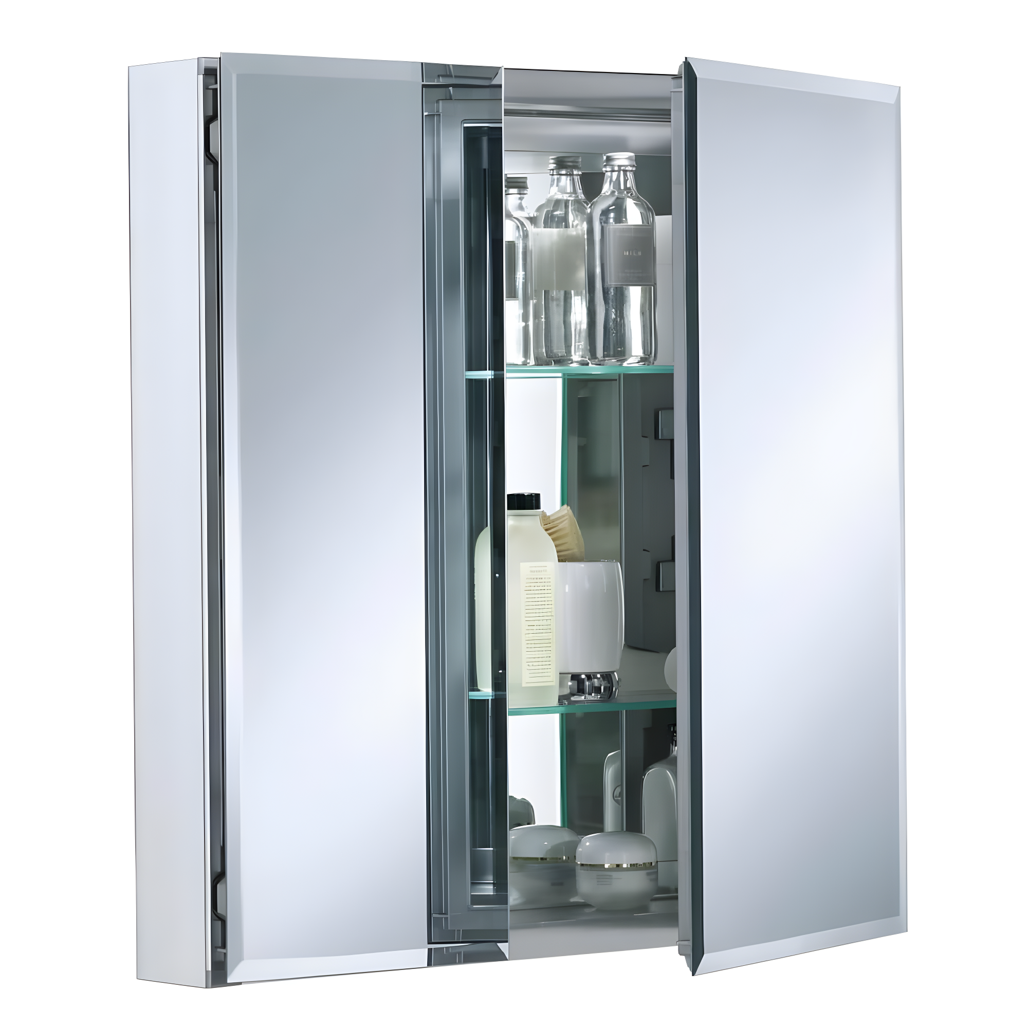 CLC Aluminum Two-Door Medicine Cabinet With Mirrored Doors, Beveled Edges