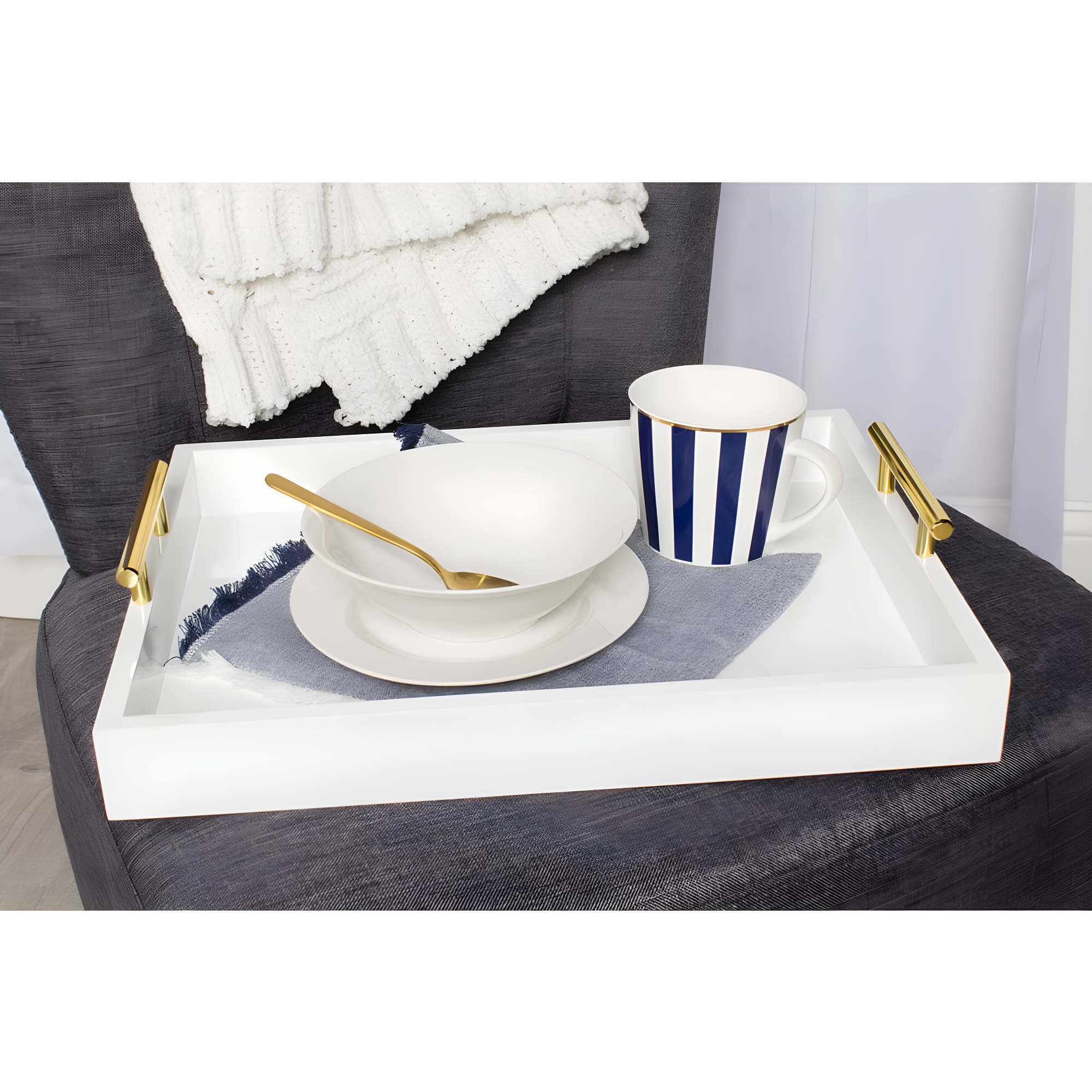 Kate and Laurel Lipton Tray, 16.5x12.25, White and Gold