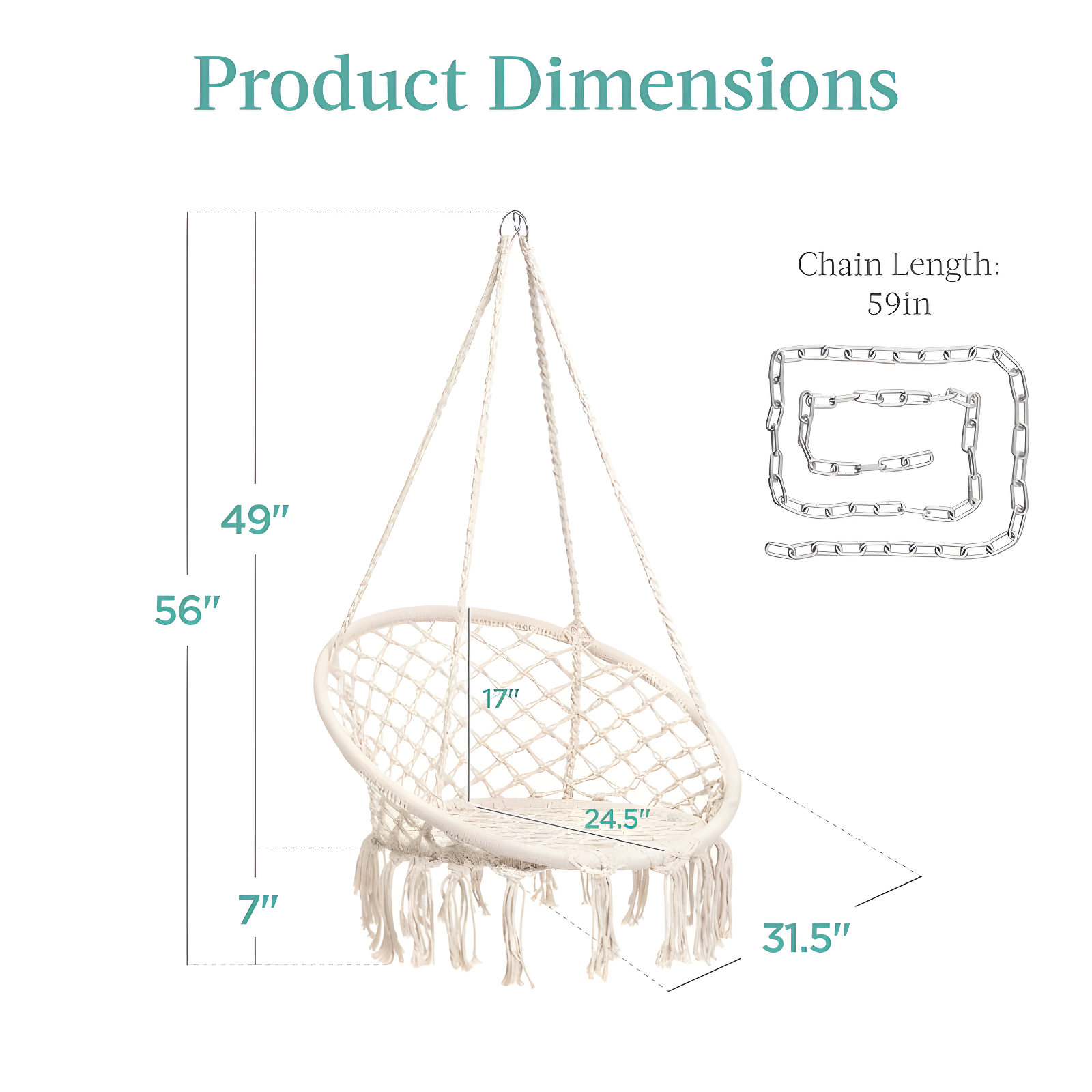 Best Choice Products Macrame Hanging Chair, Handwoven Cotton Hammock Swing w/ Mounting Hardware - Beige