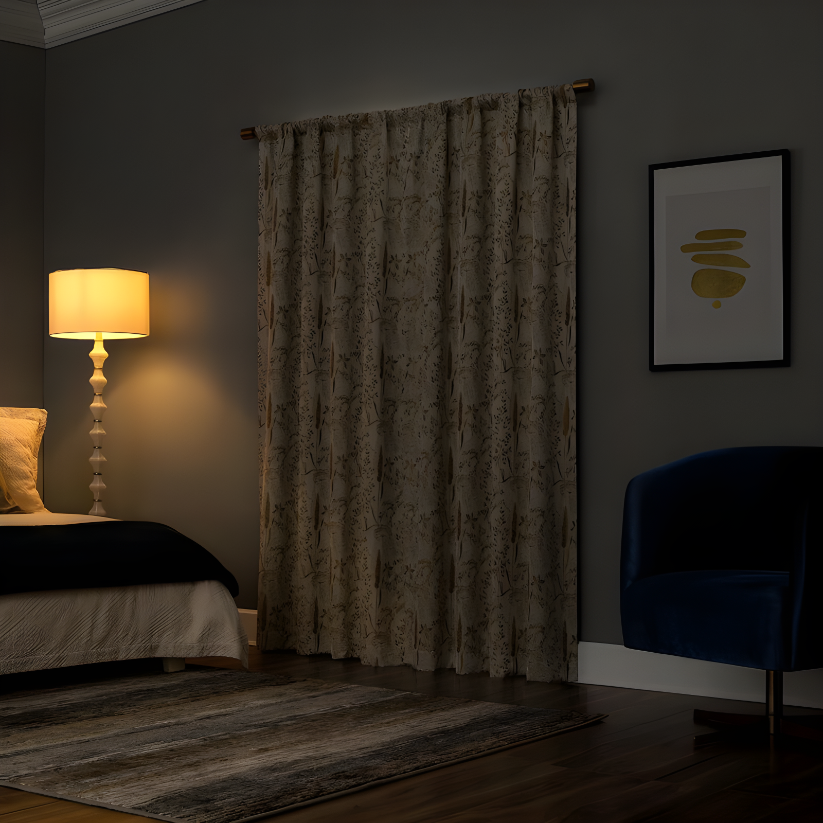 Scott Living Scott Living Aubry Shimmering Floral 100% Blackout Back Tab Curtain Panel