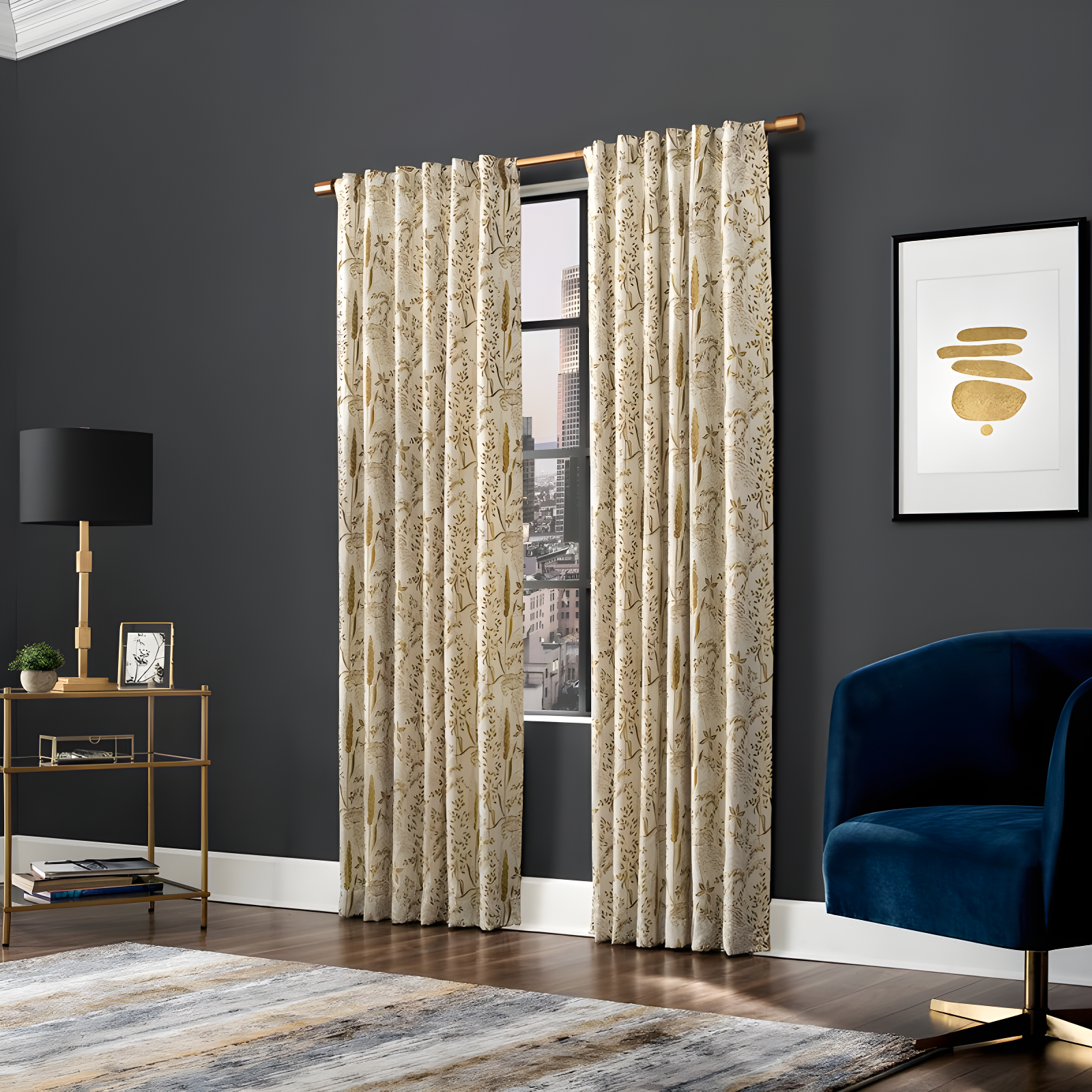 Scott Living Scott Living Aubry Shimmering Floral 100% Blackout Back Tab Curtain Panel