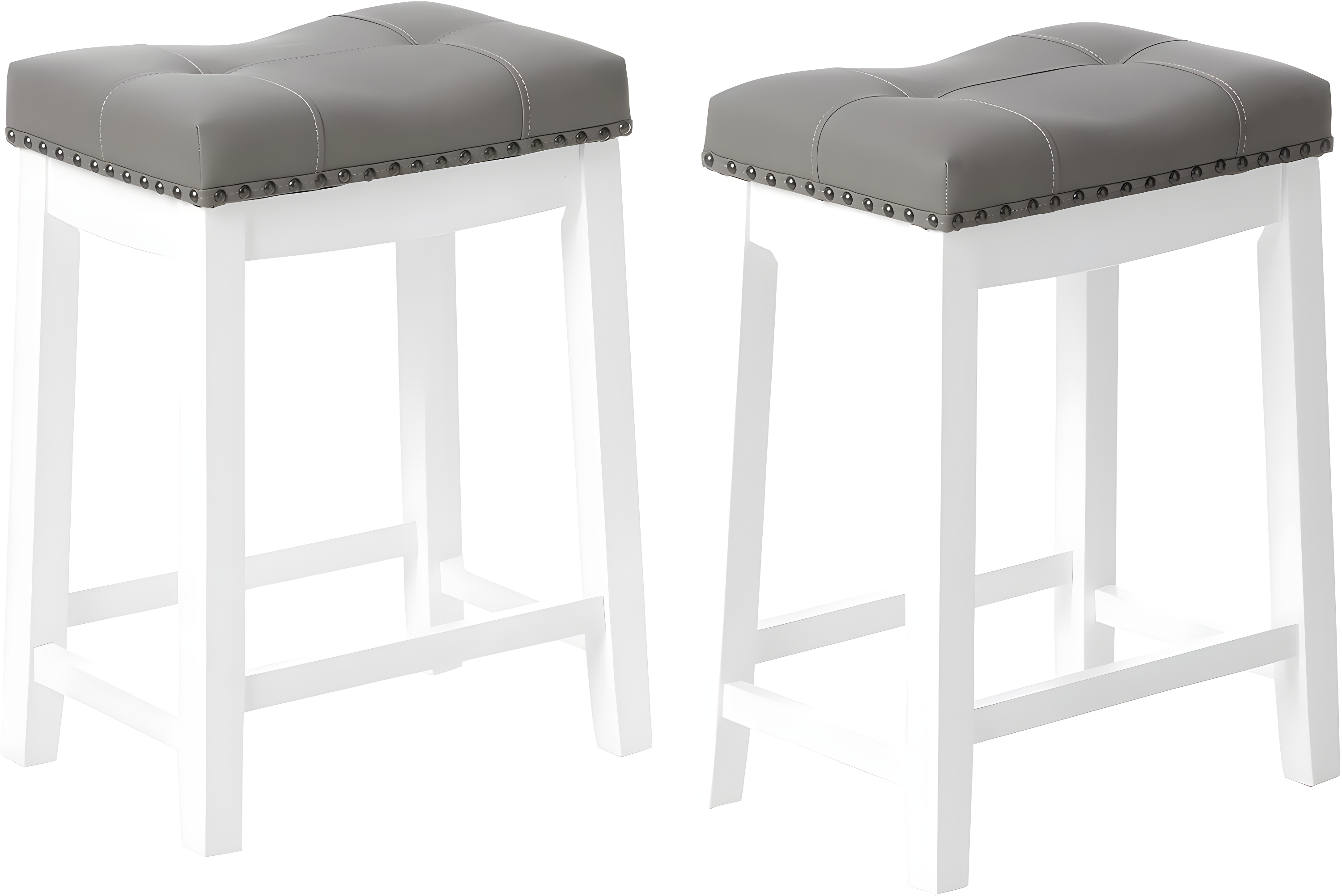 Angel Line Cambridge 24" Padded Saddle Stool, White w/ Gray Cushion, Set of 2