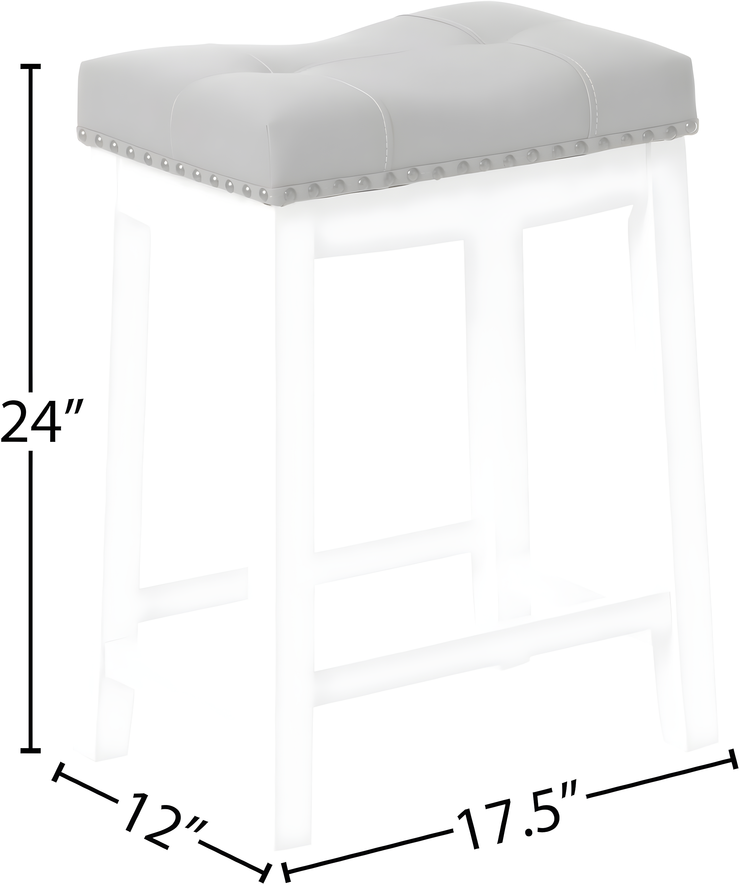 Angel Line Cambridge 24" Padded Saddle Stool, White w/ Gray Cushion, Set of 2