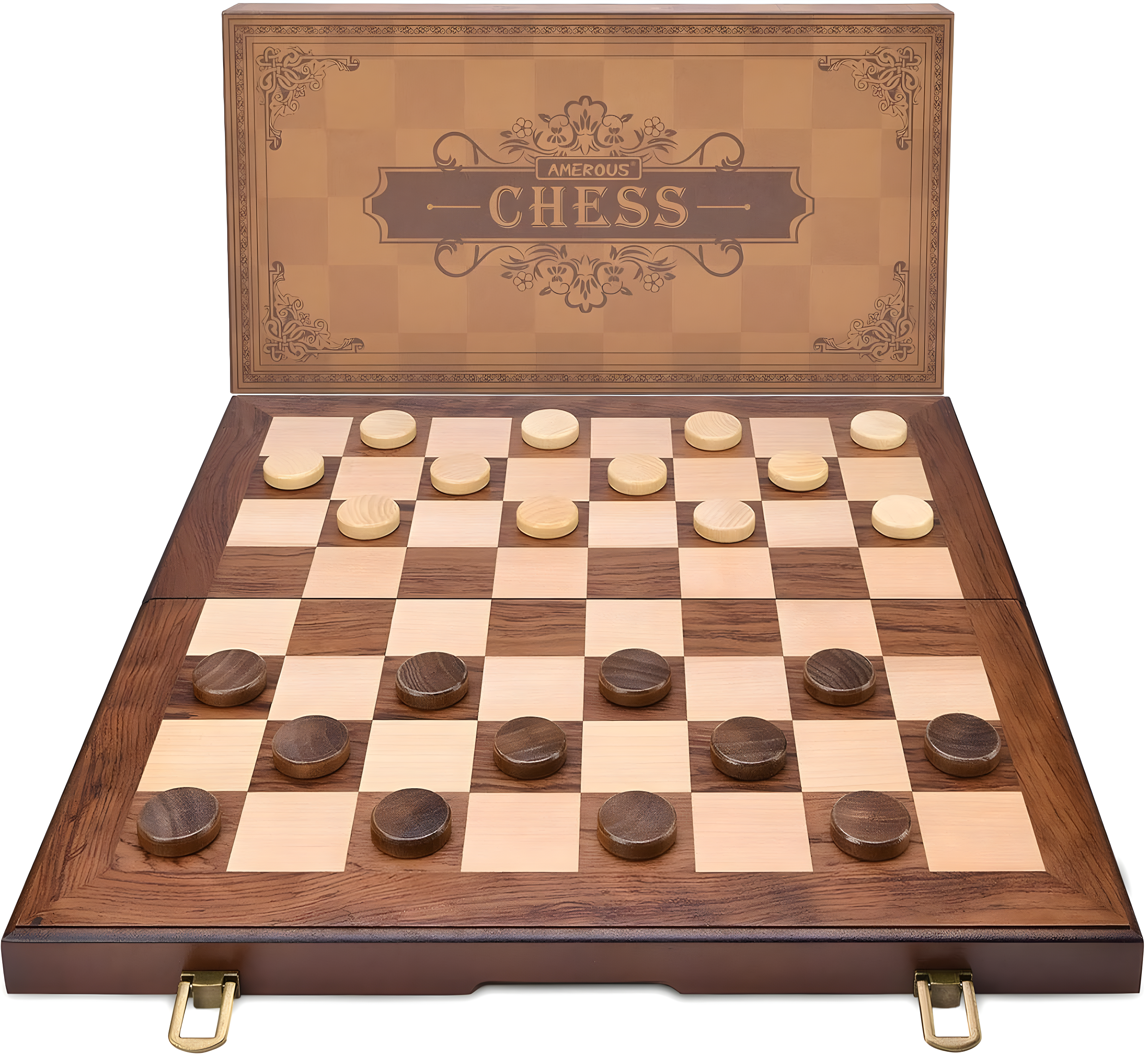 KiddiTouch 15 inch Magnetic Wooden Chess Set 2 in 1 Folding Chess Board Travel Chess Games for Adults and Kids