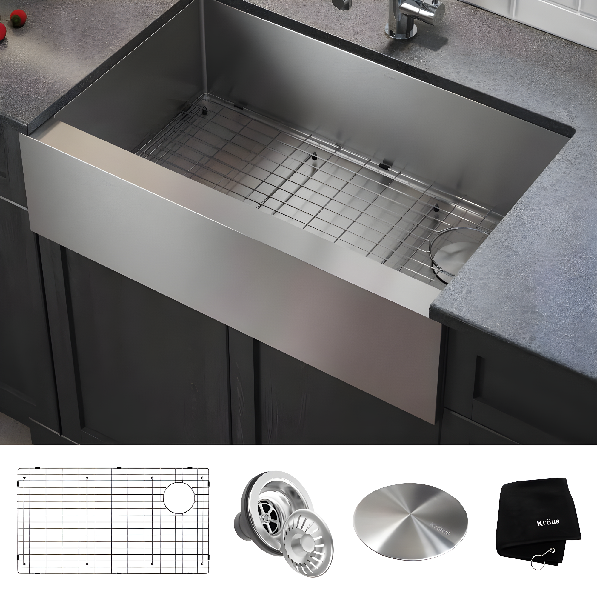 KRAUS Standart Pro Apron Front Farmhouse 16 Gauge Single Bowl Stainless Steel Kitchen Sink