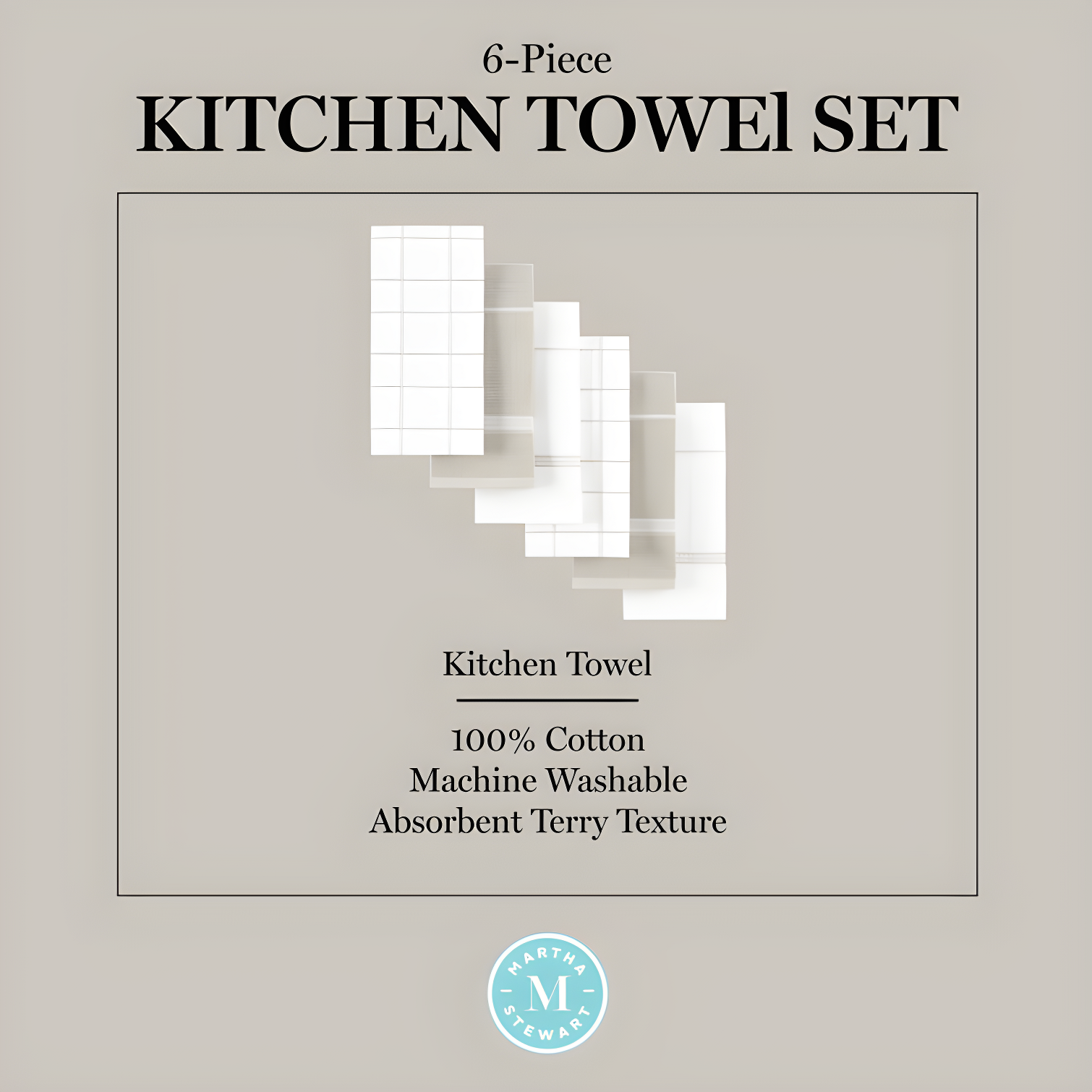 Martha Stewart Martha Stewart Modern Waffle Kitchen Towel Set 6-Pack, Linen, 16"x28" (Set of 6)