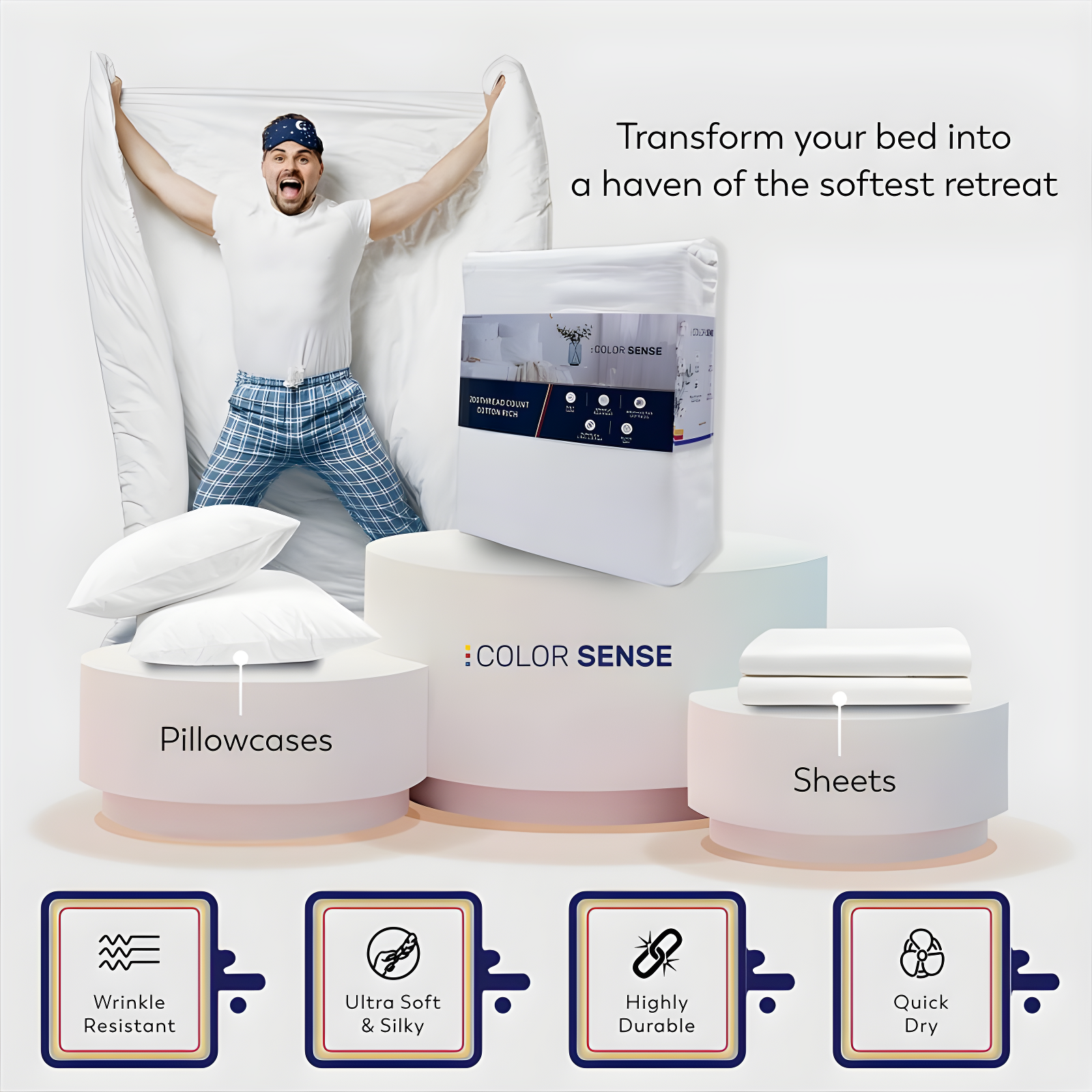 Color Sense Ultra-Soft & Silky 800TC Rich Cotton-Blend Wrinkle-Resistant Sheet Set