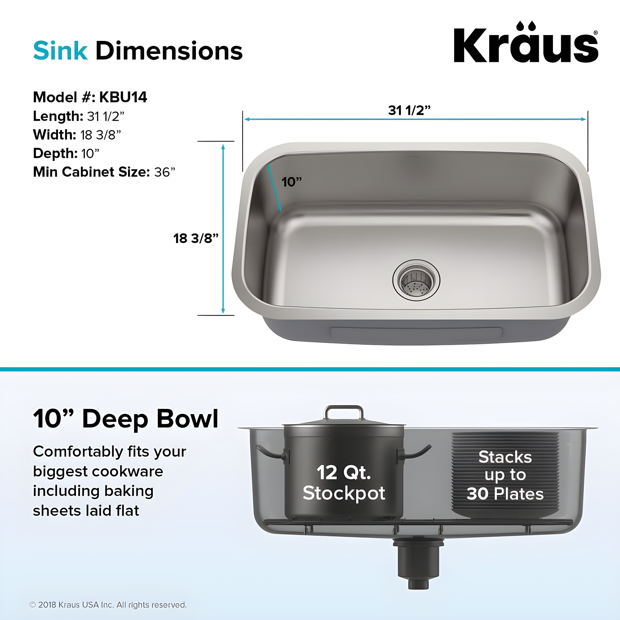 KRAUS Premier Undermount Single Bowl 18-Gauge Stainless Steel Kitchen Sink
