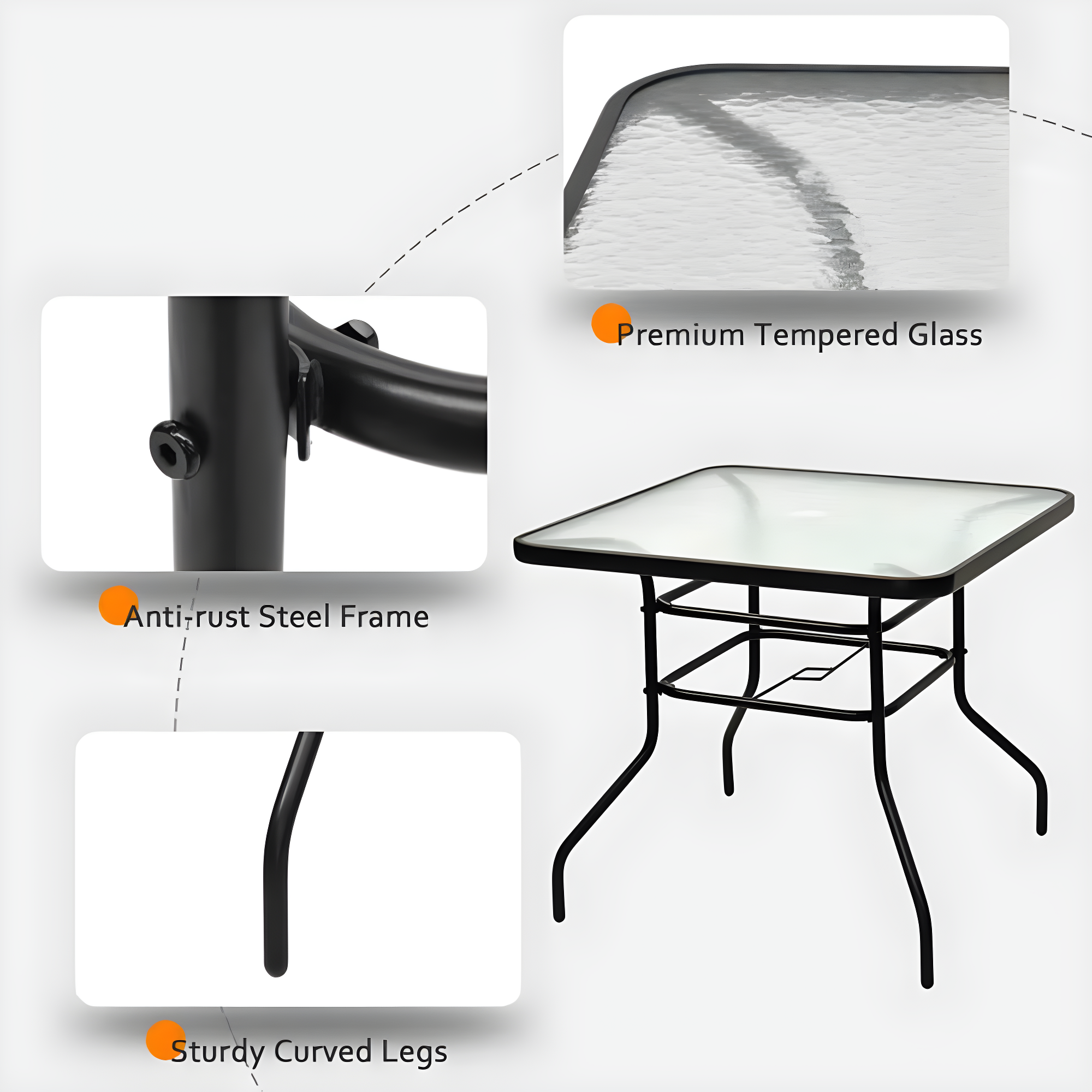 Lark Manor™ Aliyahna 32'' Patio Square Table Tempered Glass Steel Frame Outdoor Pool Yard Garden