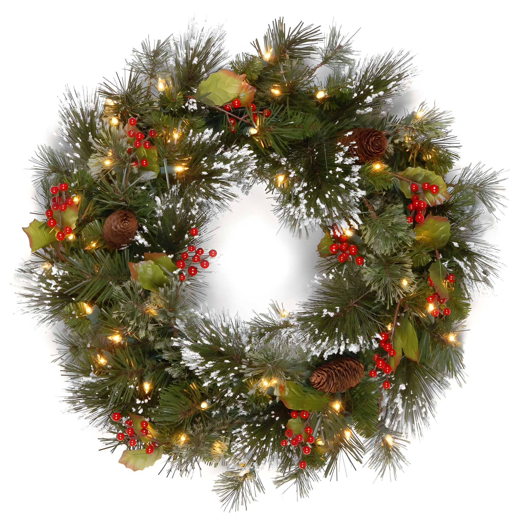 24" Prelit Wintry Pine Christmas Wreath with Cones and Berries White Lights - National Tree Company