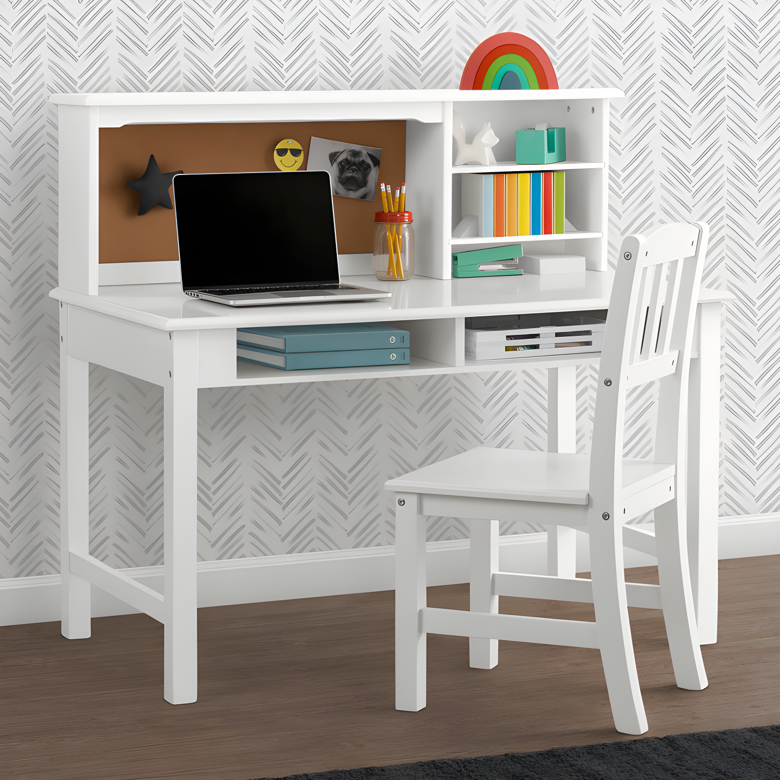 Delta Children Kids 44" W Writing Desk with Hutch And Chair Set