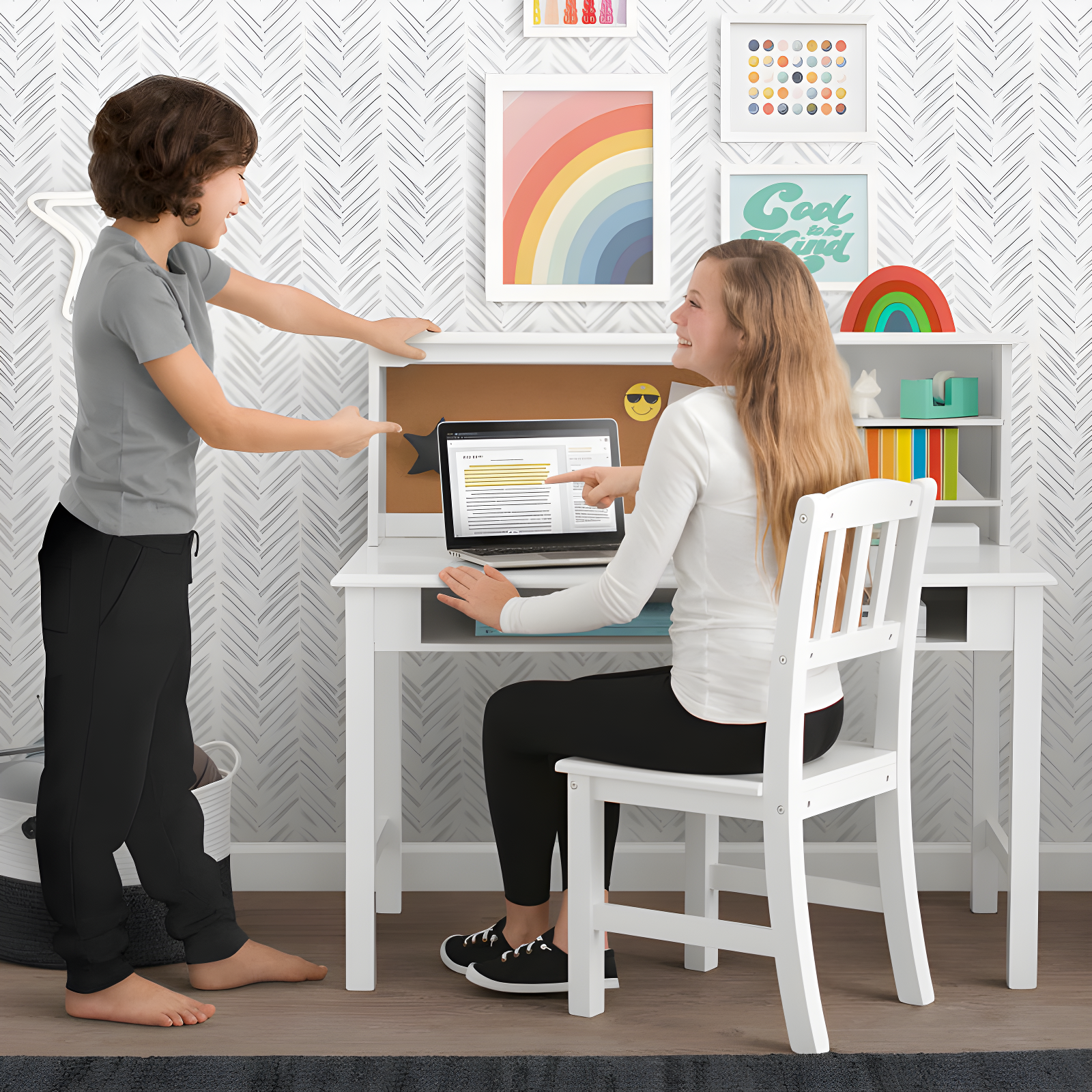 Delta Children Kids 44" W Writing Desk with Hutch And Chair Set