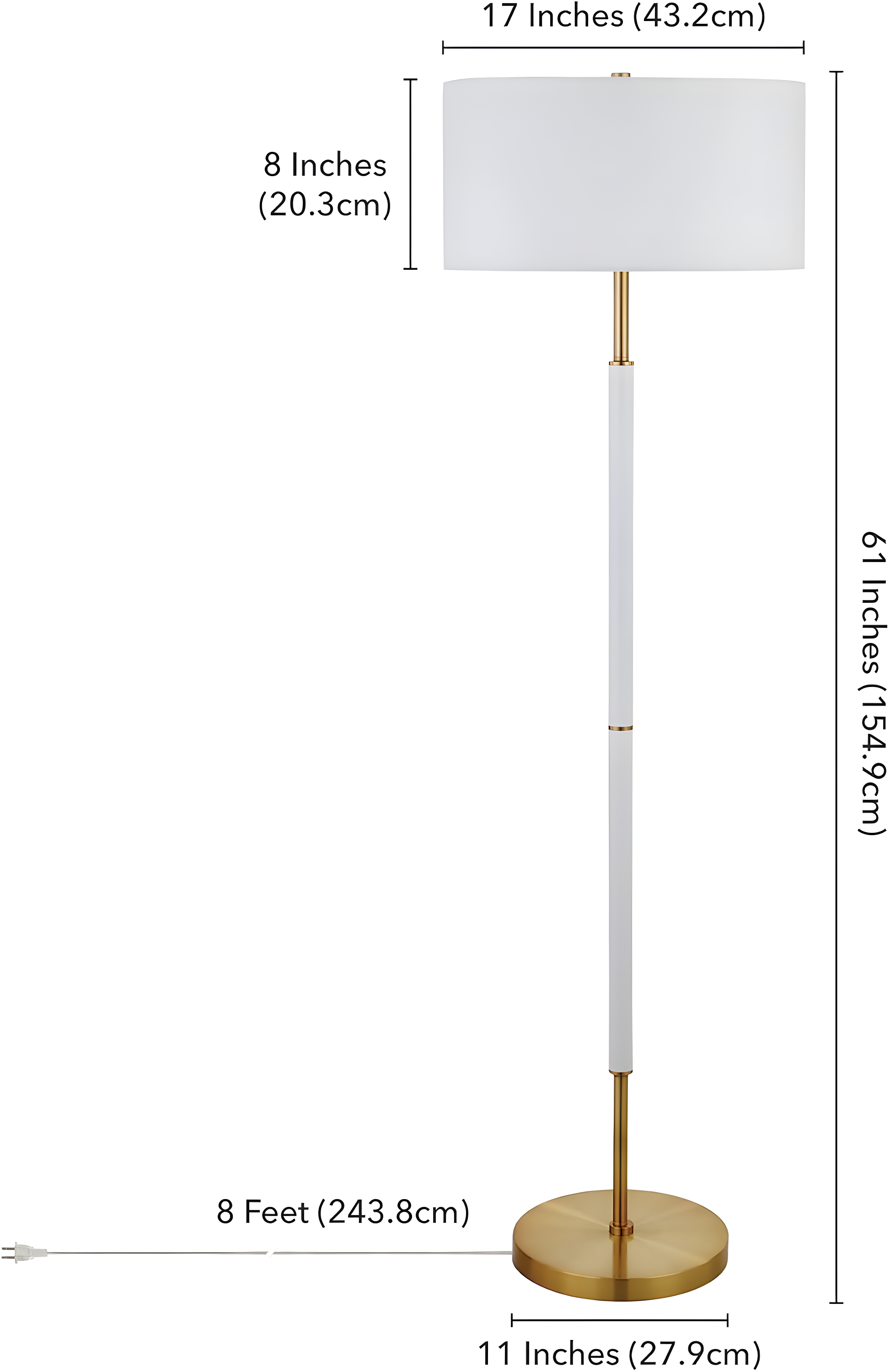 Henn&Hart 17" Matte White/Brass Finish Metal/Fabric Floor Lamp