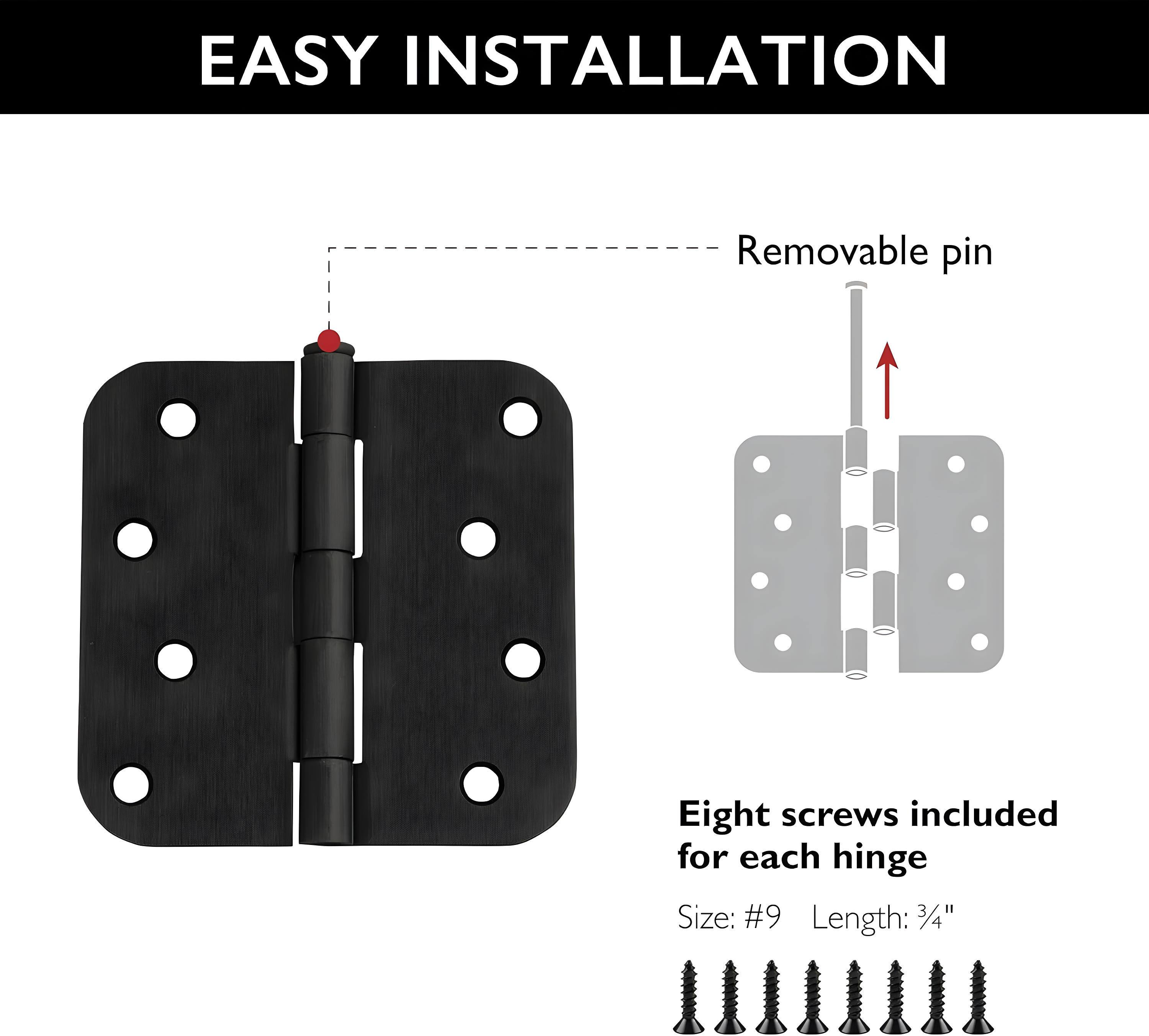 Design House Door Hinge 4-Inch, 5/8-inch Radius, 3-Pack (Set of 3)