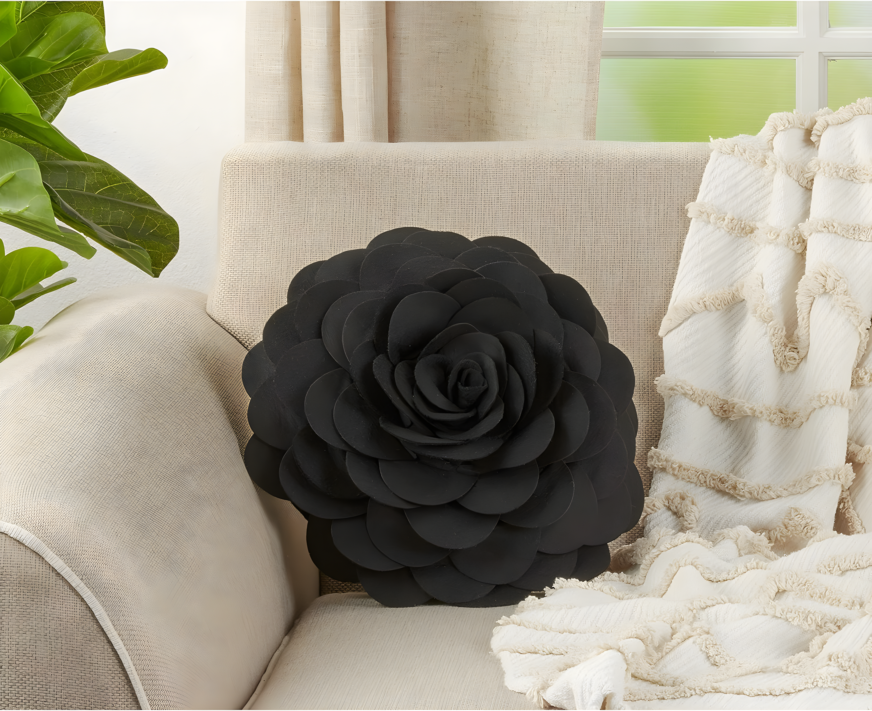 Flower Appliqued Felt Throw Pillow