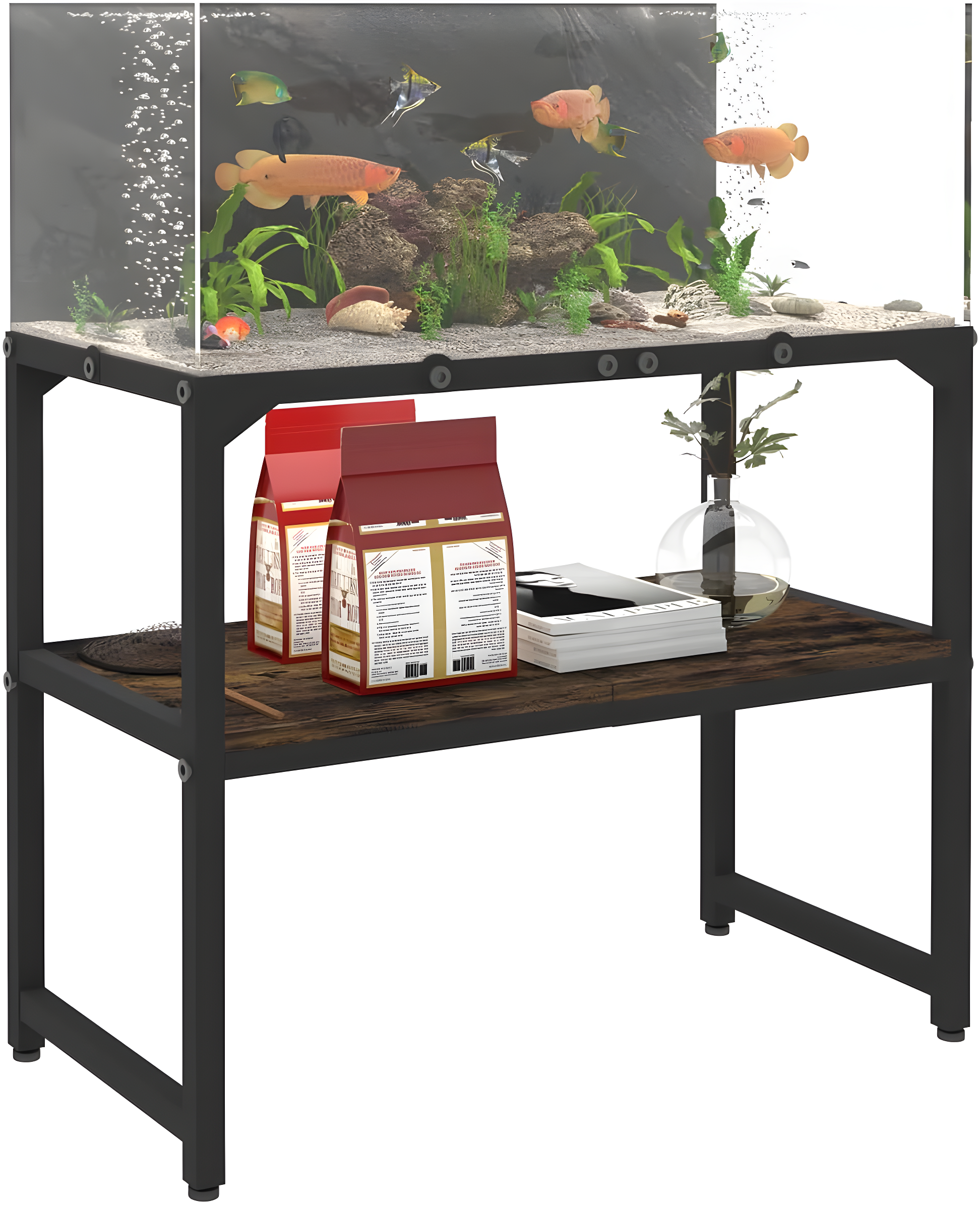 Tucker Murphy Pet™ 20 Gallon Fish Tank Stand, Upgraded Height Aquarium Stand Table With 2 Tiers Storage Shelf, Metal Reptile Breeder Turtle Terrarium Stand Rack, Black