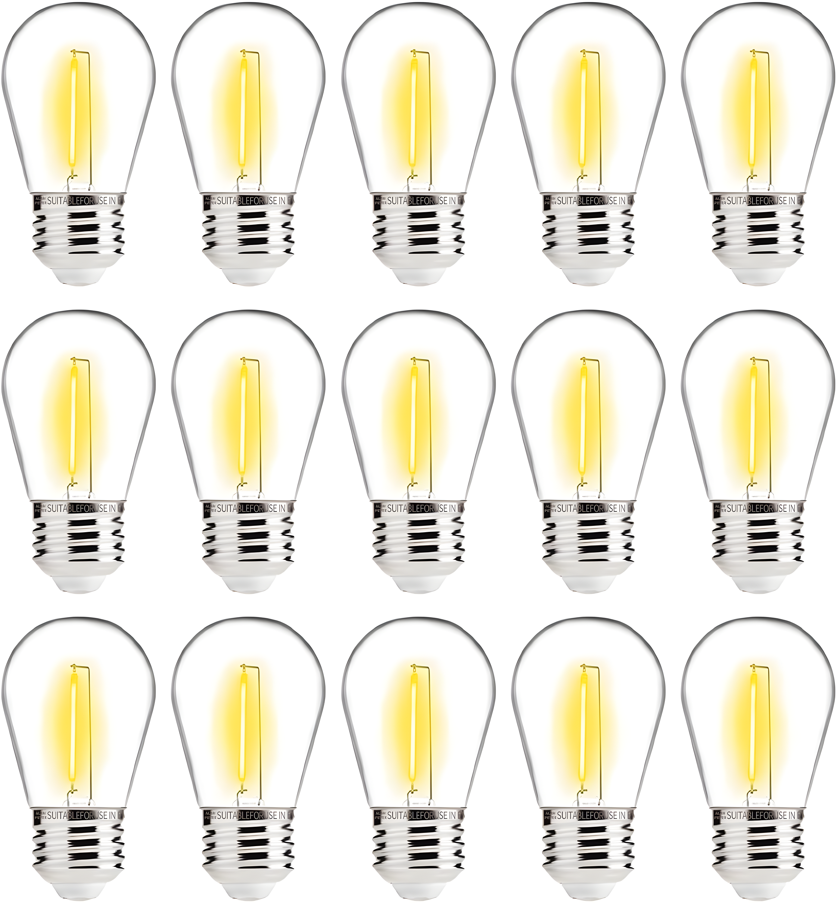 Svater Replacement Bulbs for Outdoor String Lights, 15 Pack S14 LED Bulbs for Patio, E26 Base 1W Bulb Equal to 11W Incandescent, Dimmable,Shatterproof 2700K Warm White