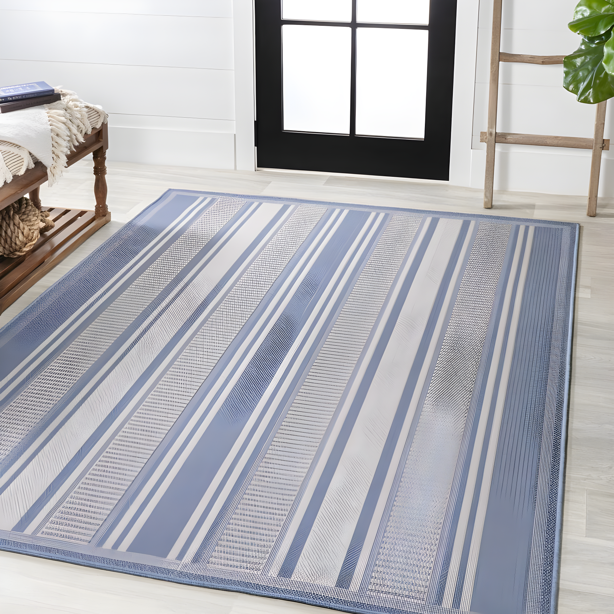5' x 8' Haynes Modern Double Stripe Indoor/Outdoor Area Rug, Blue/Light Gray - JONATHAN Y