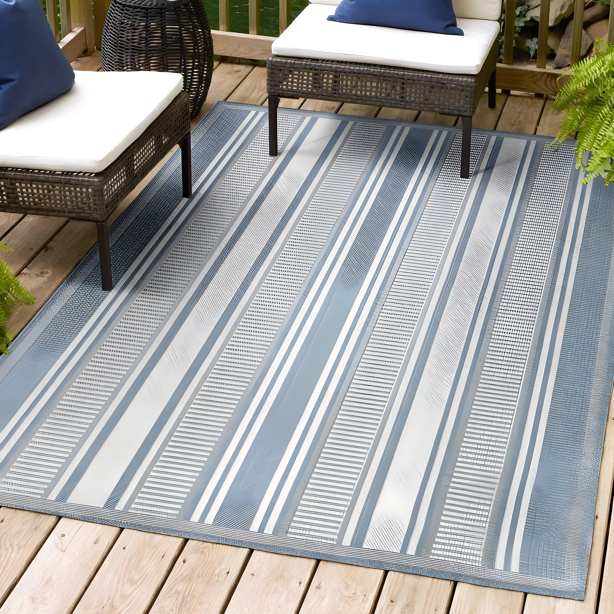 5' x 8' Haynes Modern Double Stripe Indoor/Outdoor Area Rug, Blue/Light Gray - JONATHAN Y
