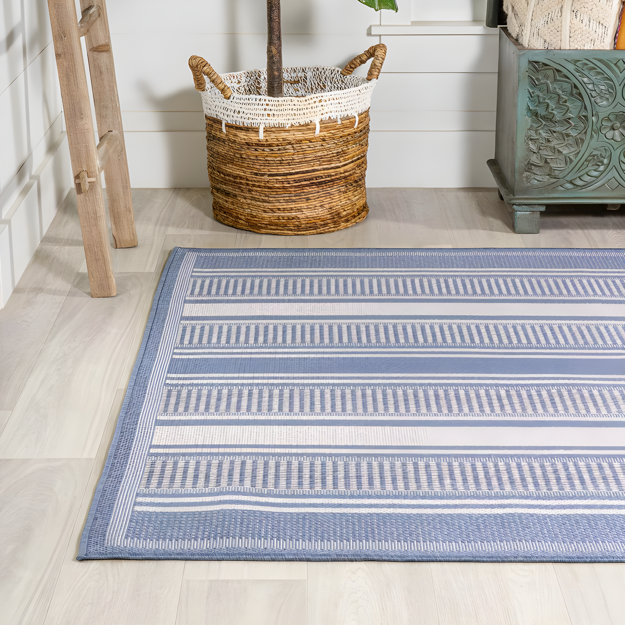 5' x 8' Haynes Modern Double Stripe Indoor/Outdoor Area Rug, Blue/Light Gray - JONATHAN Y
