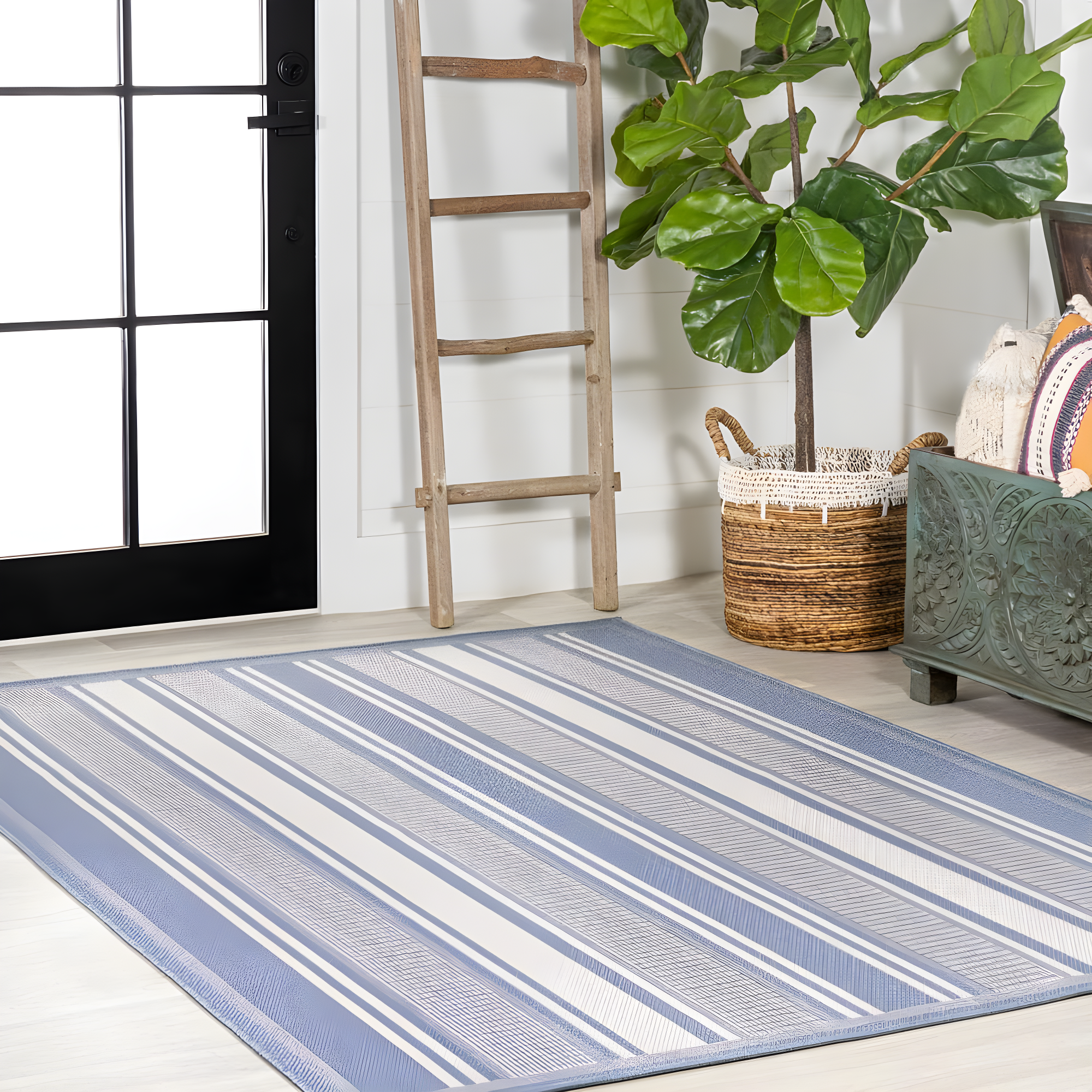 5' x 8' Haynes Modern Double Stripe Indoor/Outdoor Area Rug, Blue/Light Gray - JONATHAN Y