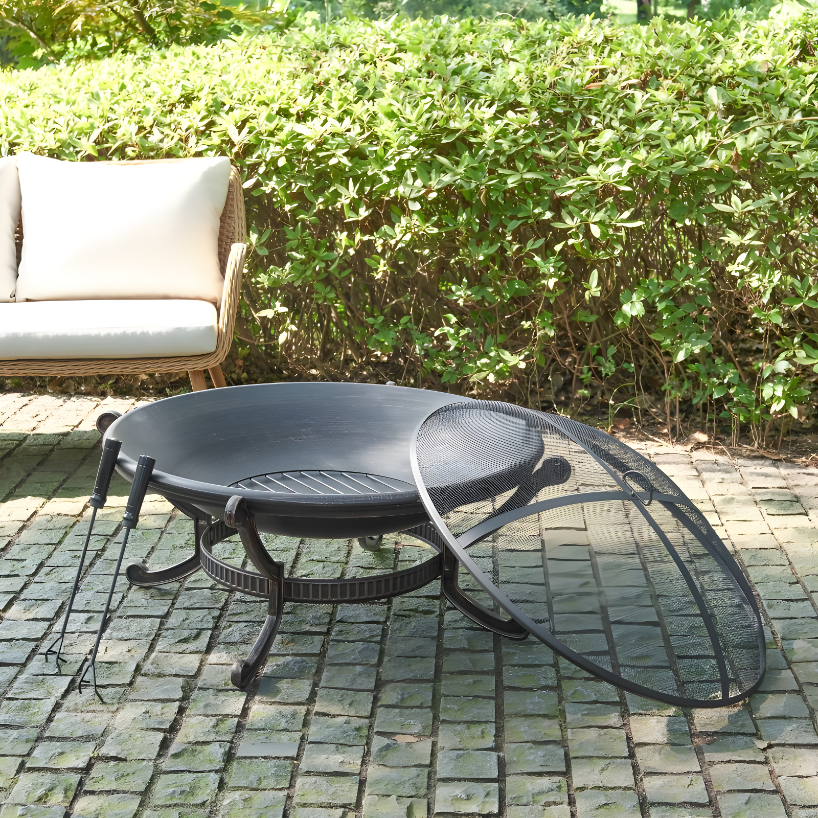 Ashland Firepit - Black - Crosley: Cast Iron Copper Finish, 35" Bowl, Mesh Guard, Poker Included