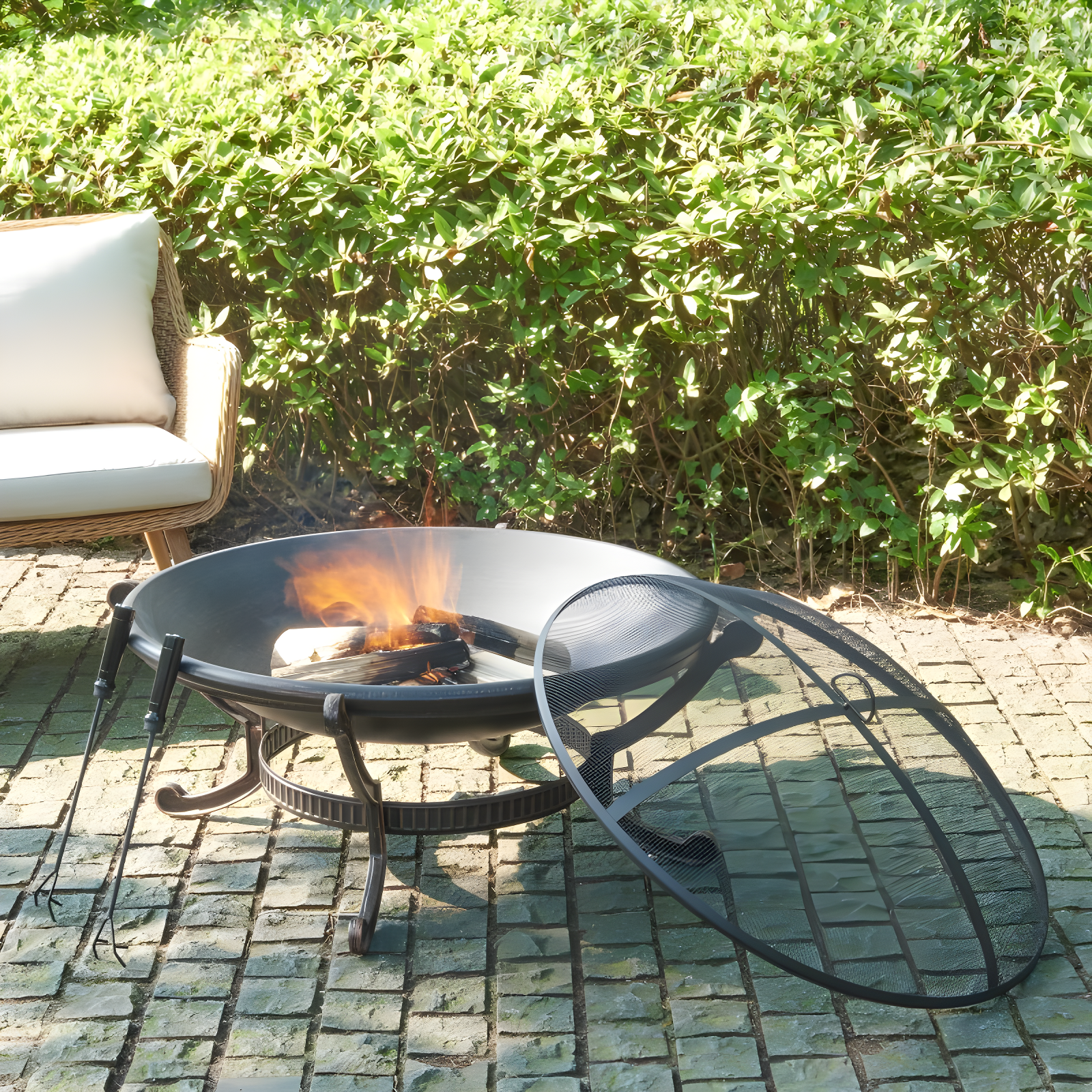 Ashland Firepit - Black - Crosley: Cast Iron Copper Finish, 35" Bowl, Mesh Guard, Poker Included