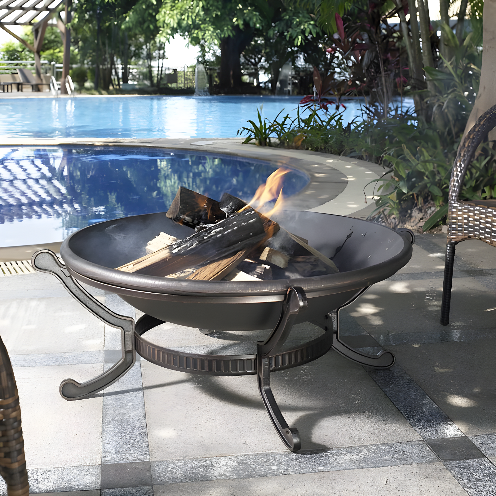 Ashland Firepit - Black - Crosley: Cast Iron Copper Finish, 35" Bowl, Mesh Guard, Poker Included