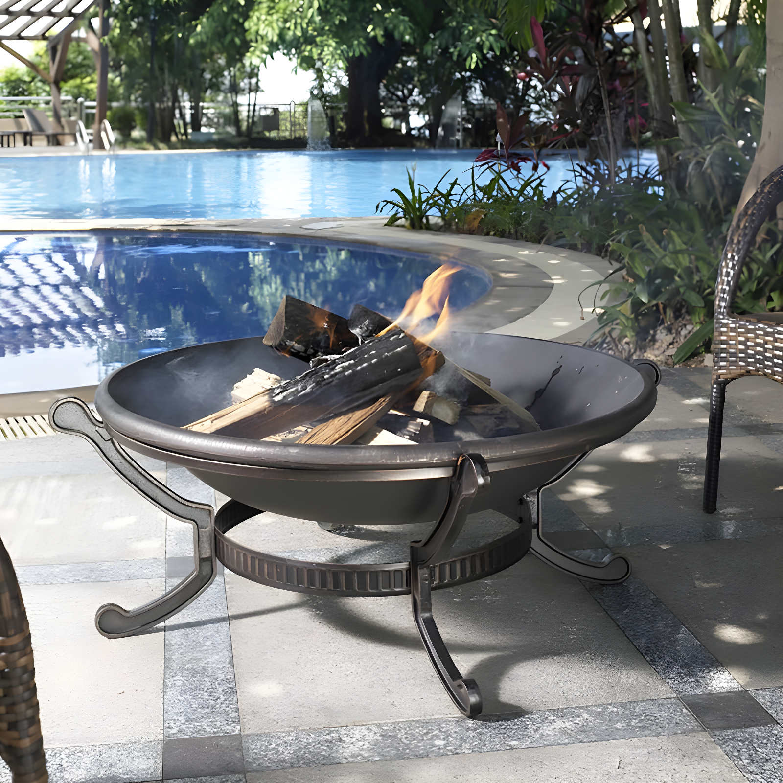 Ashland Firepit - Black - Crosley: Cast Iron Copper Finish, 35" Bowl, Mesh Guard, Poker Included