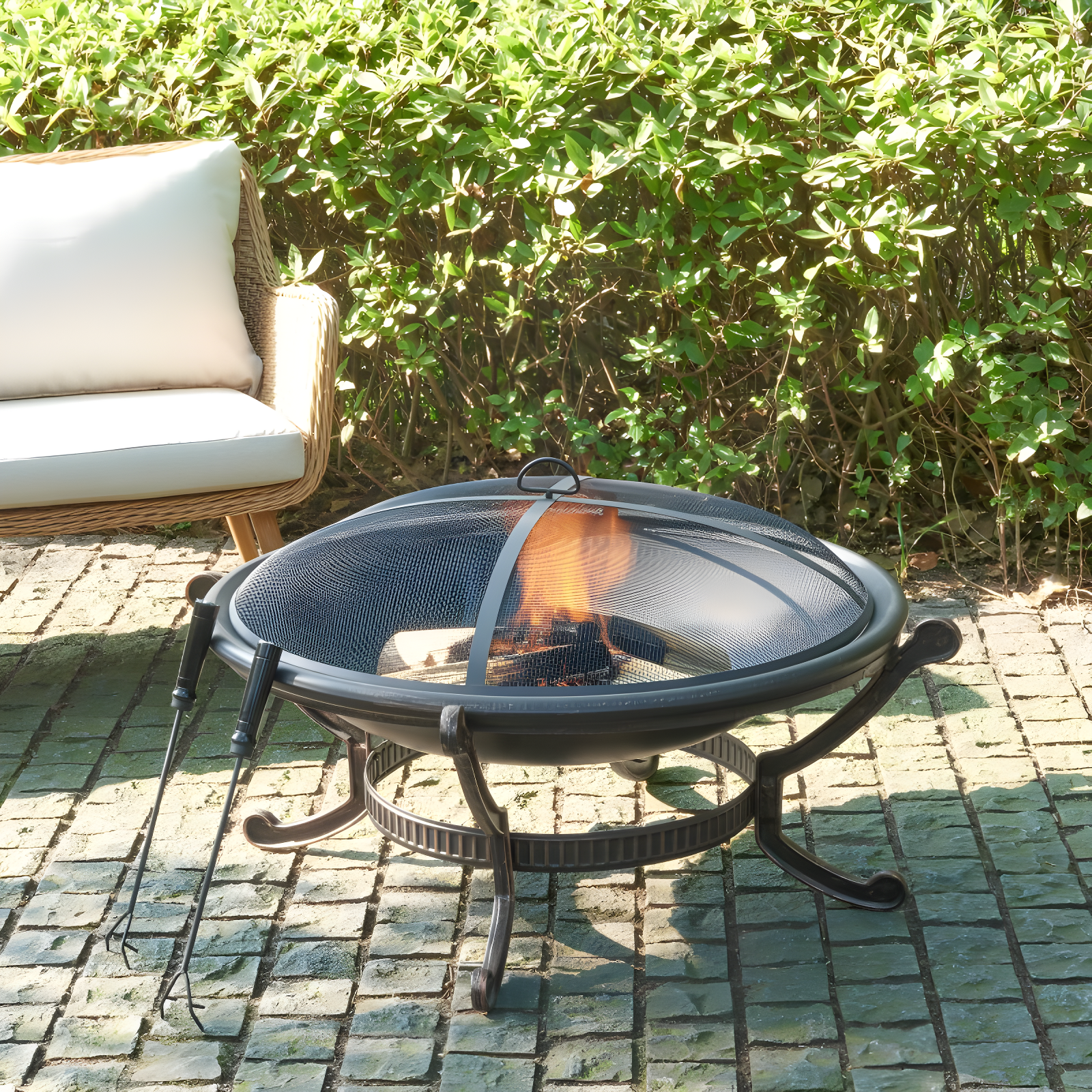 Ashland Firepit - Black - Crosley: Cast Iron Copper Finish, 35" Bowl, Mesh Guard, Poker Included