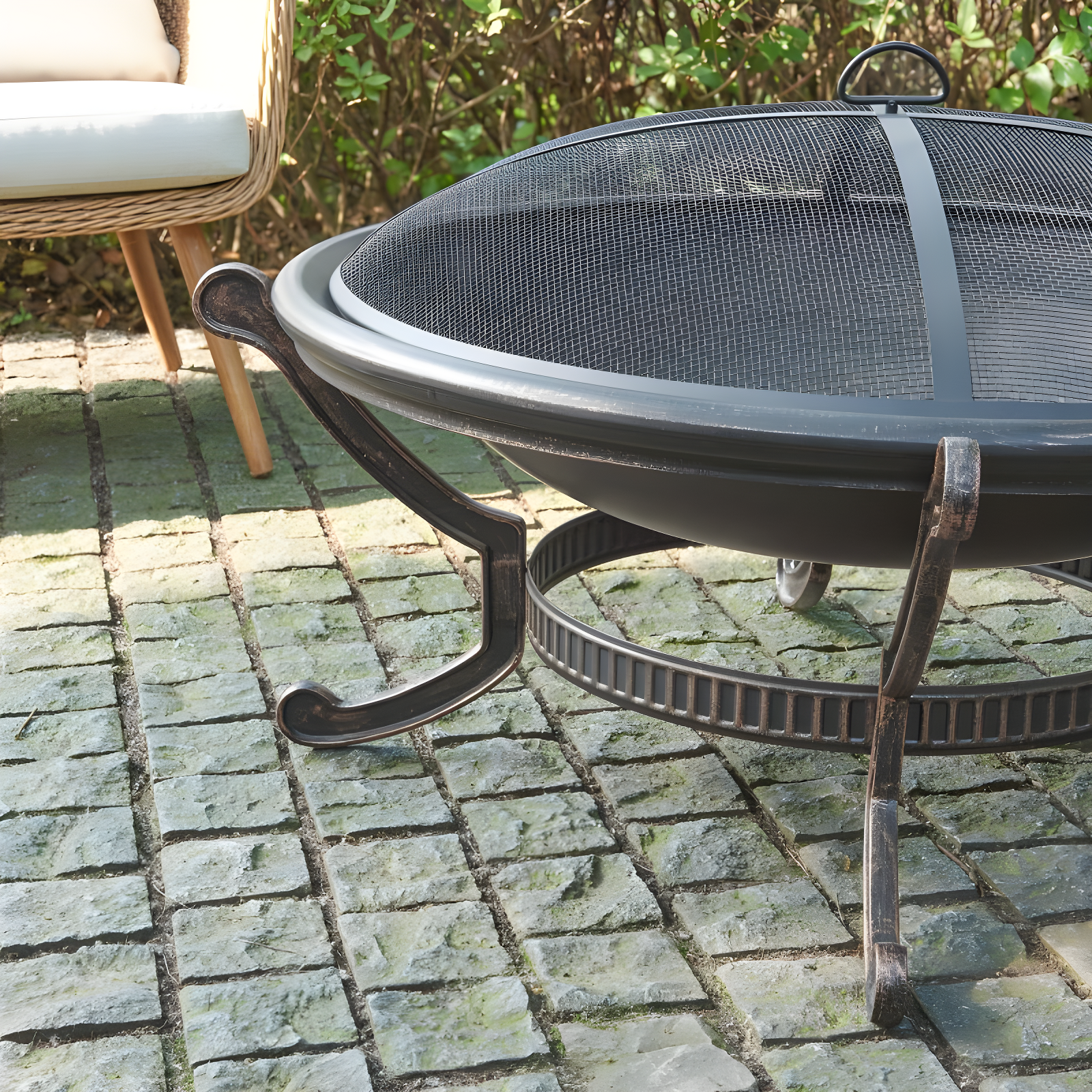 Ashland Firepit - Black - Crosley: Cast Iron Copper Finish, 35" Bowl, Mesh Guard, Poker Included