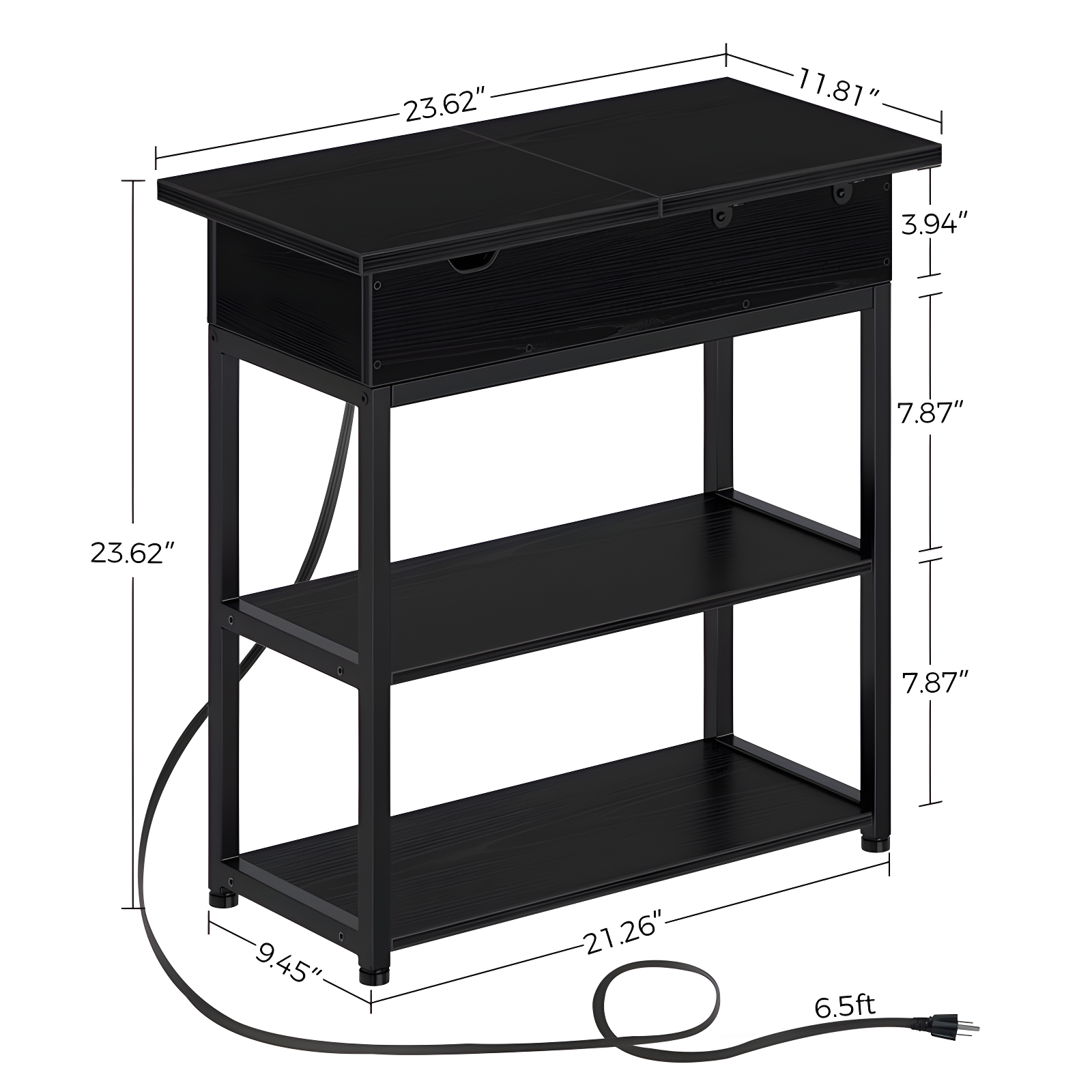 17 Stories End Table with Storage and Charging Station
