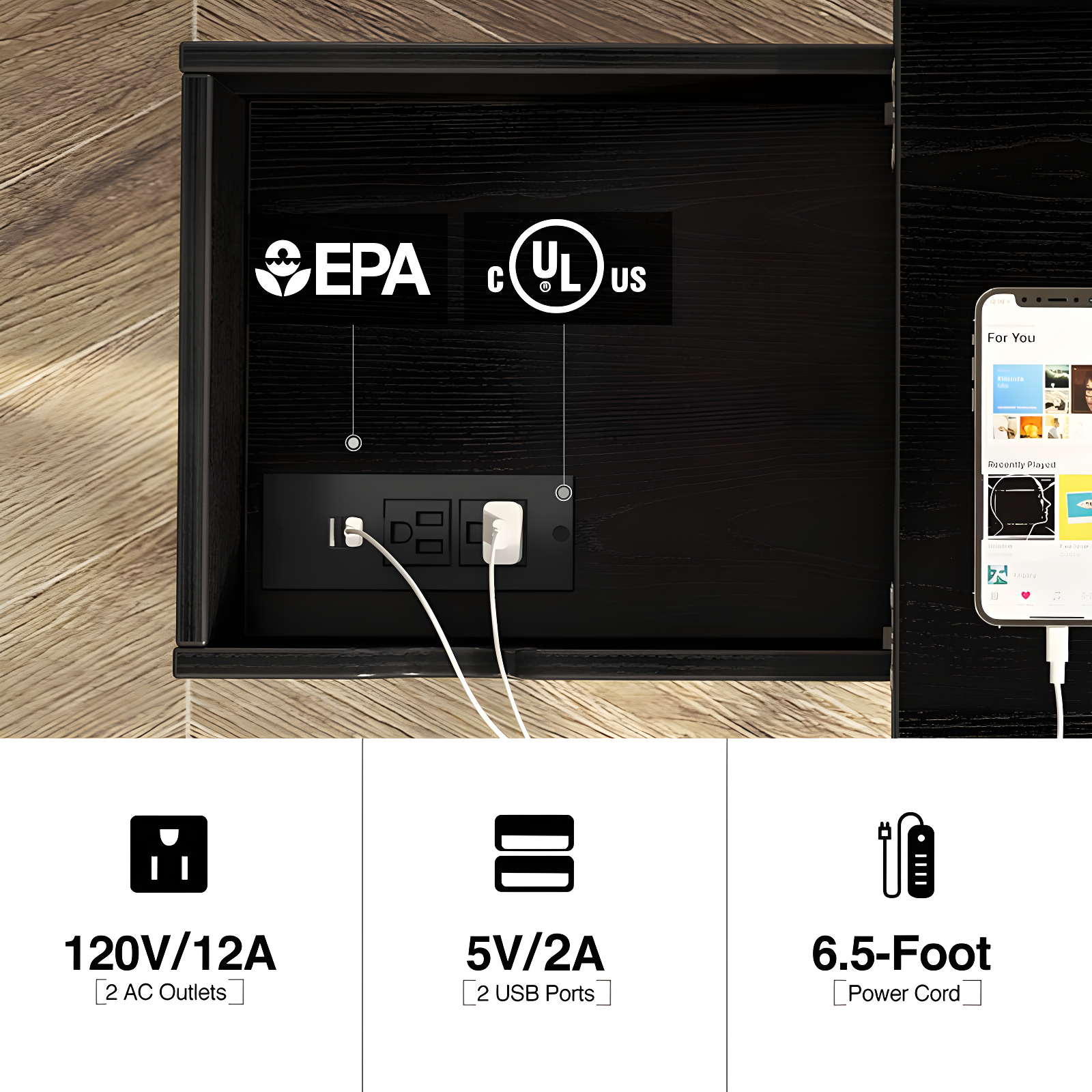 17 Stories End Table with Storage and Charging Station