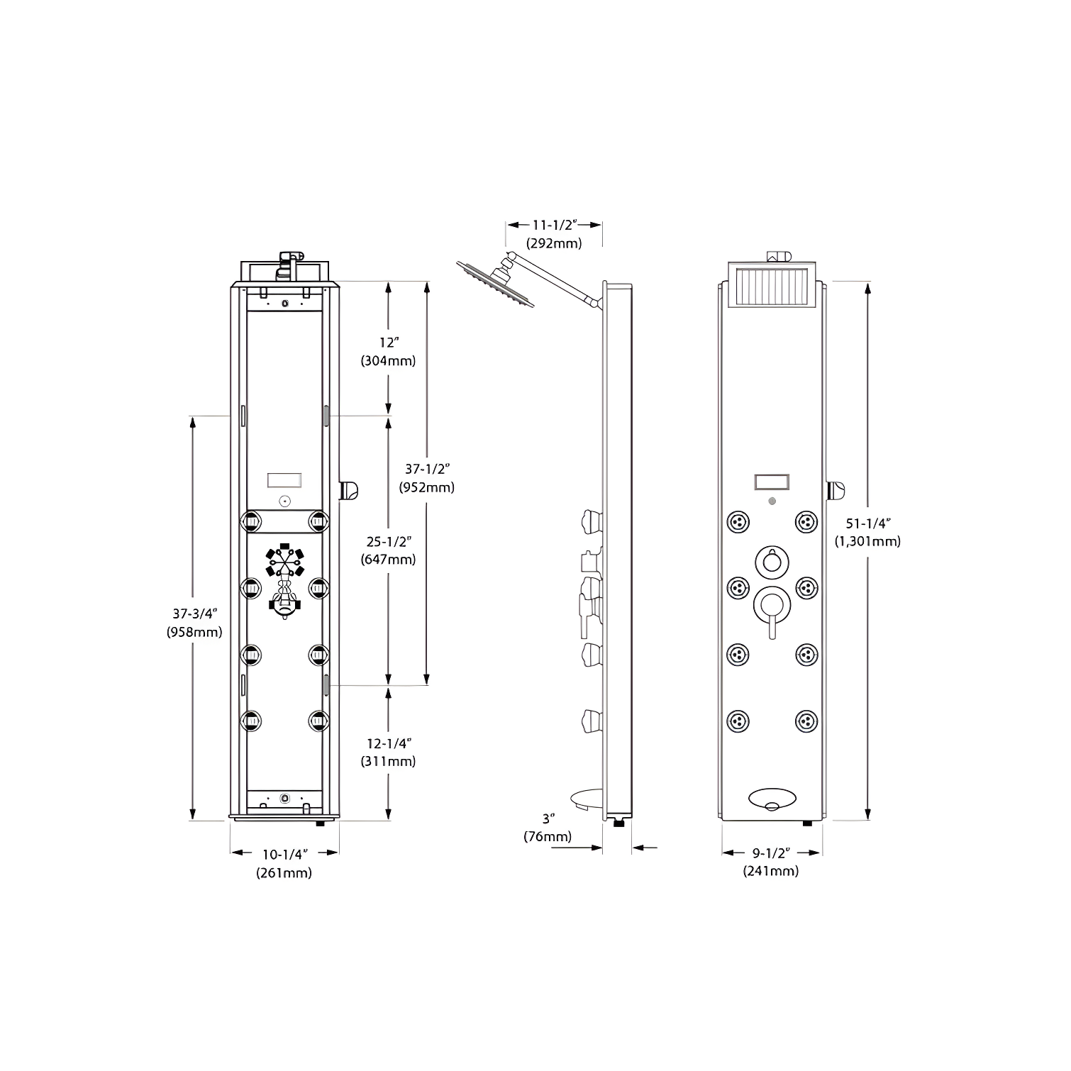 Blue Ocean SPA392M Blue Ocean 52 inch Aluminum Shower Panel With Shower Head