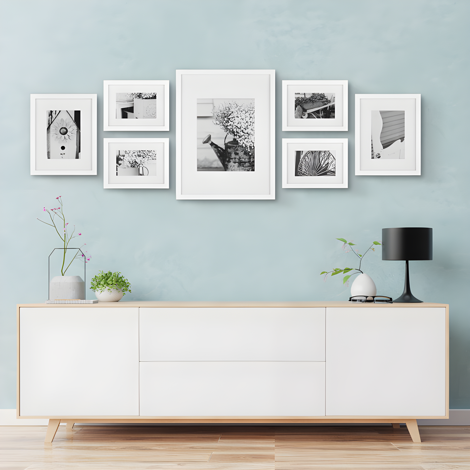 Gallery Wall Solid Wood Matted Picture Frame Kit - 7 Pieces with Two 8" x 10", Four 6" x 8", and One 12" x 16"