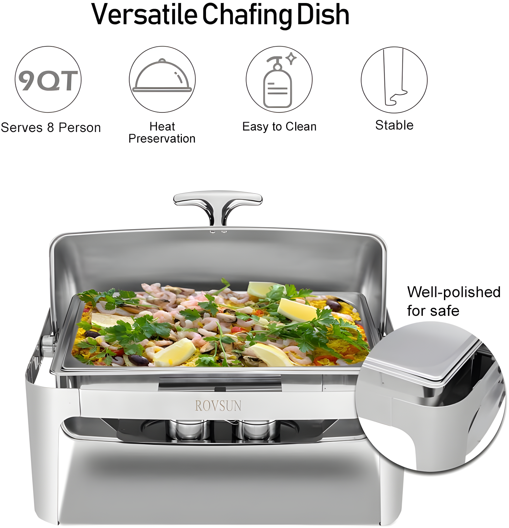 ROVSUN Roll Top Silver Stainless Steel Chafing Dish Buffet Set