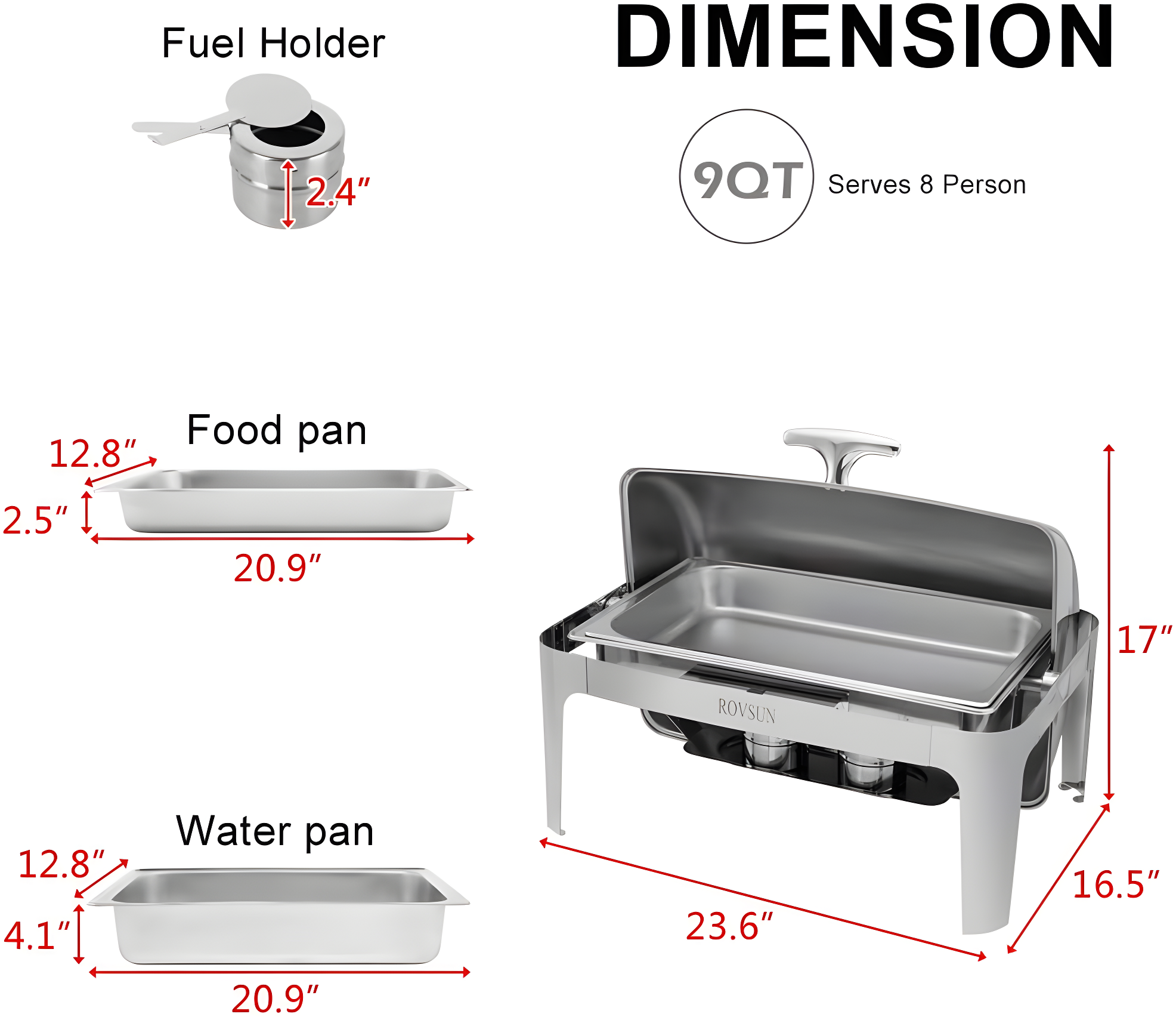 ROVSUN Roll Top Silver Stainless Steel Chafing Dish Buffet Set