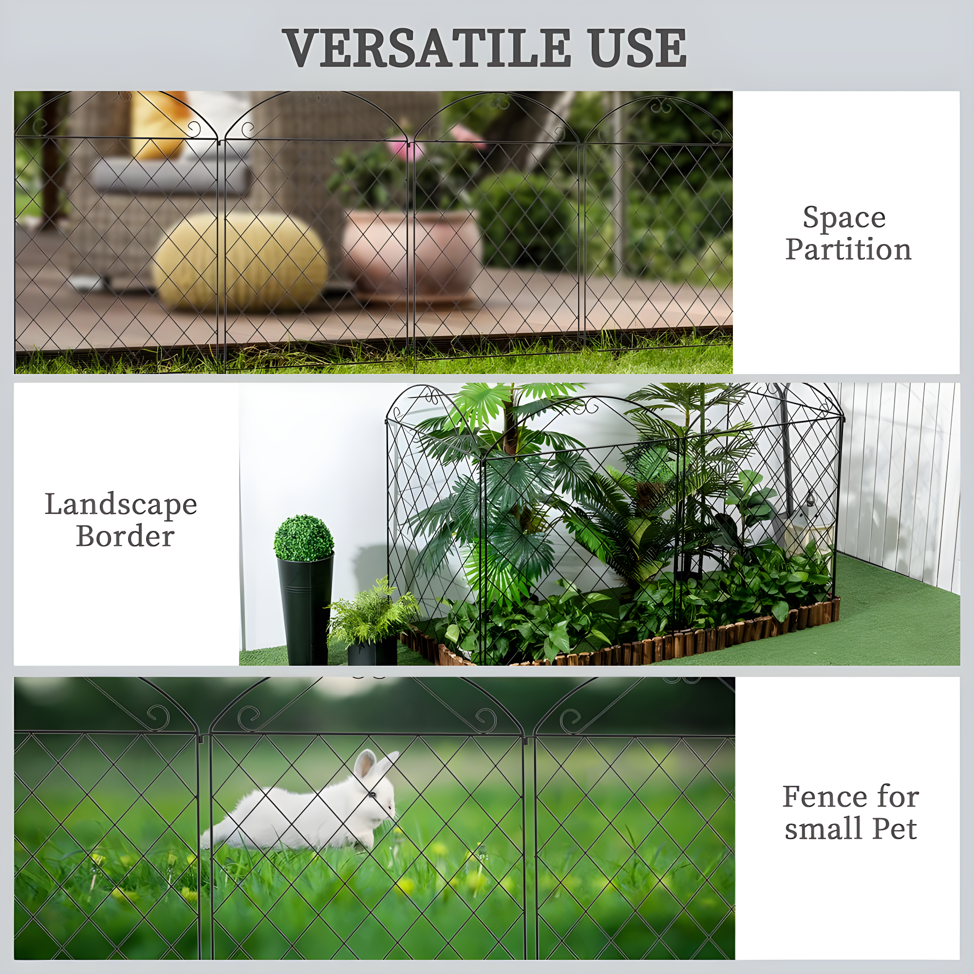 Outsunny Garden Fence, Steel Fence Panels, 11.5' L x 43" H, for Yard, Landscape, Patio (Set of 4)